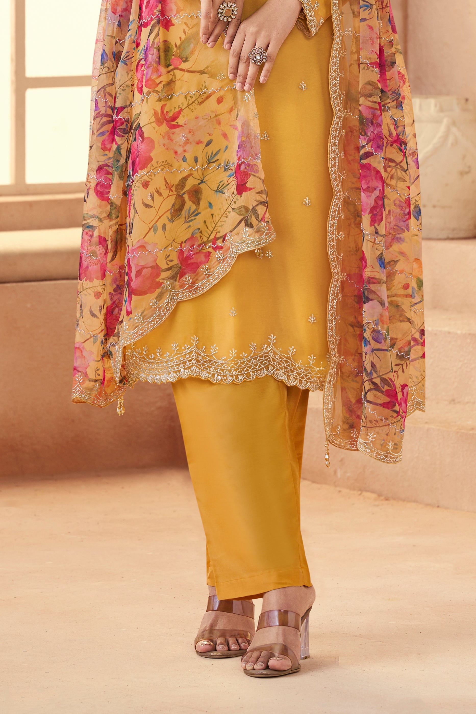 Yellow Embroidered Organza Chiffon Suit-SAR11501_4_SareeButa.com