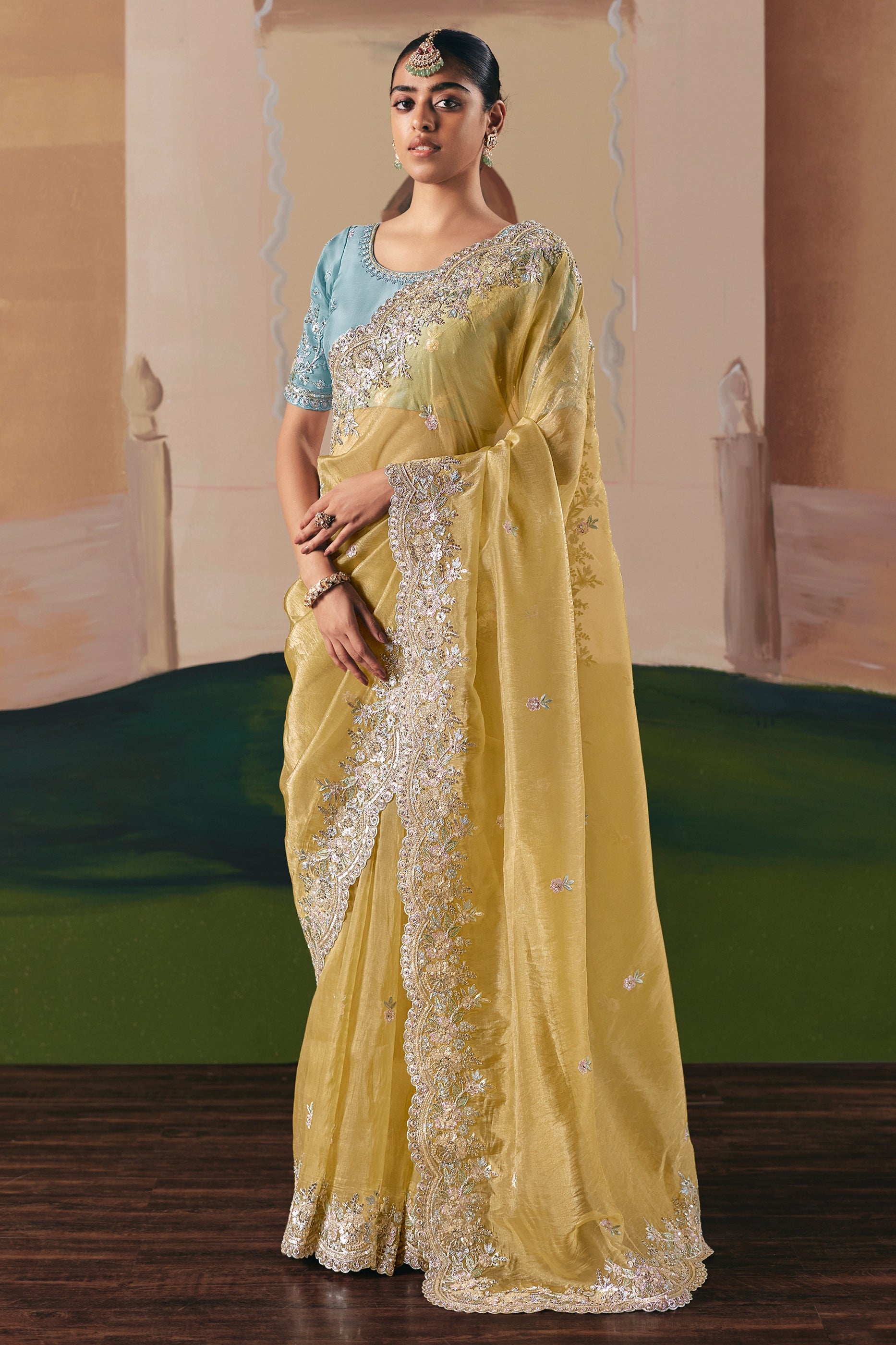Yellow Embroidered Organza Saree-SAR10550_1_SareeButa.com