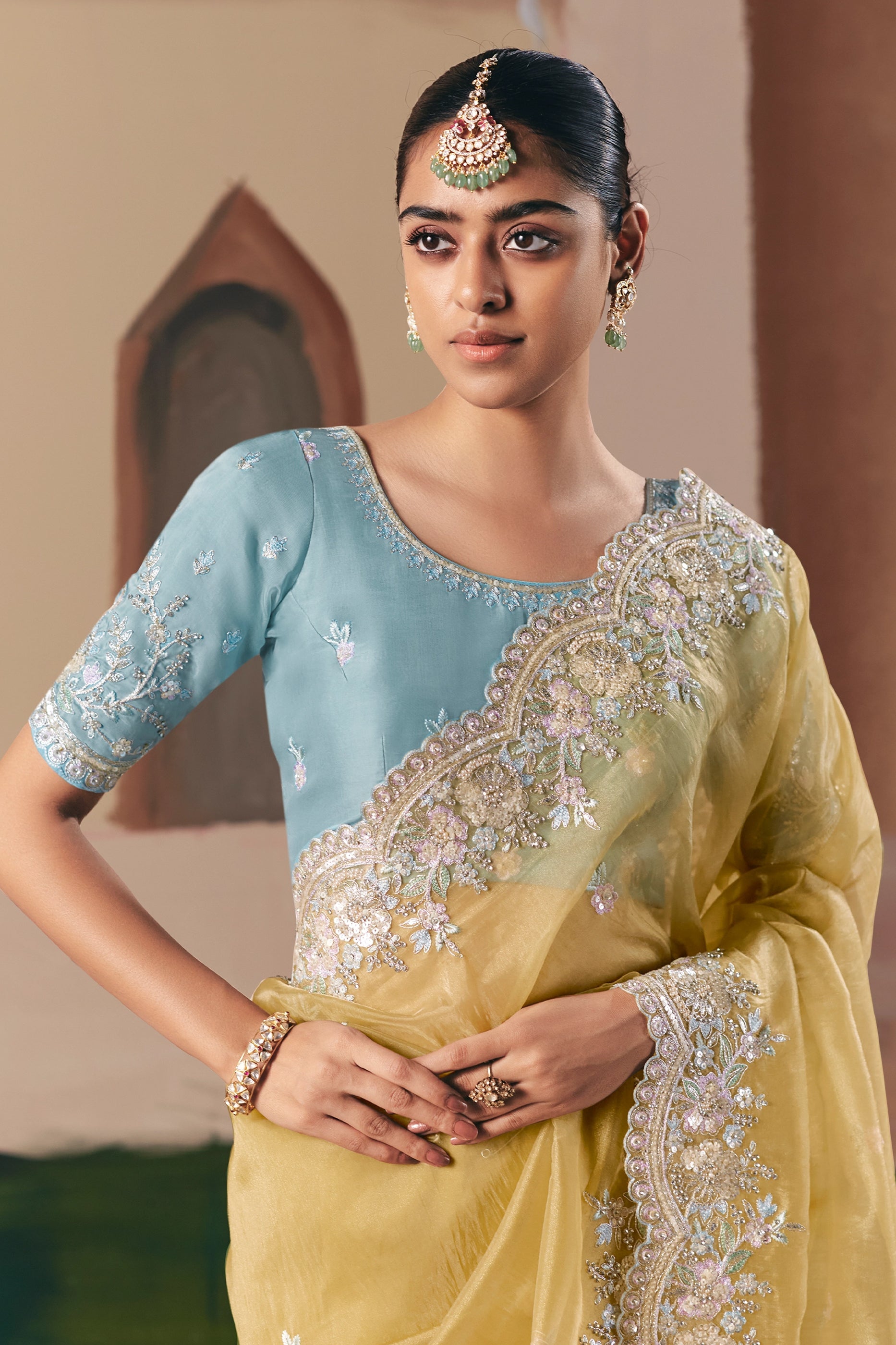 Yellow Embroidered Organza Saree-SAR10550_2_SareeButa.com