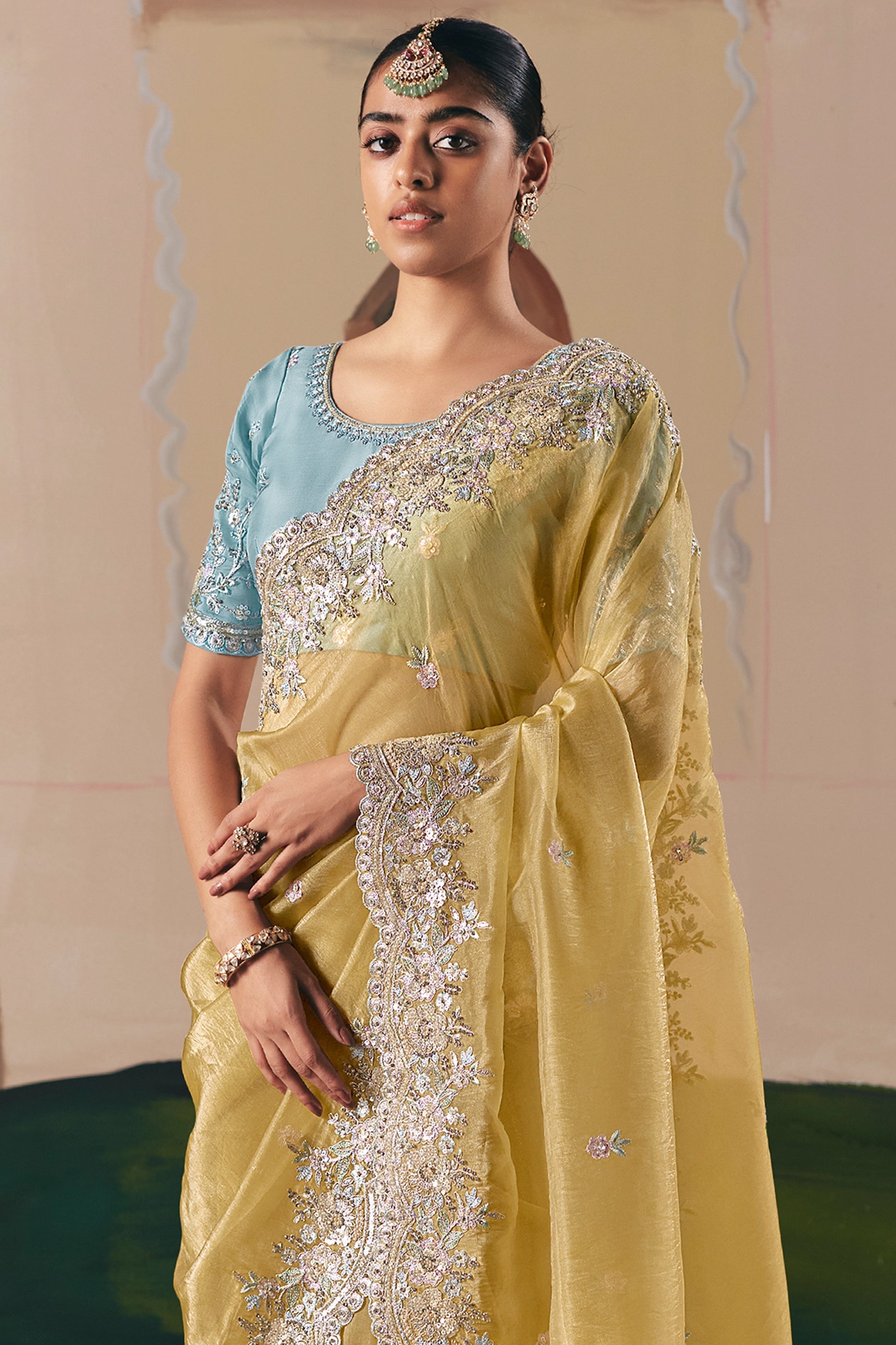 Yellow Embroidered Organza Saree-SAR10550_5_SareeButa.com