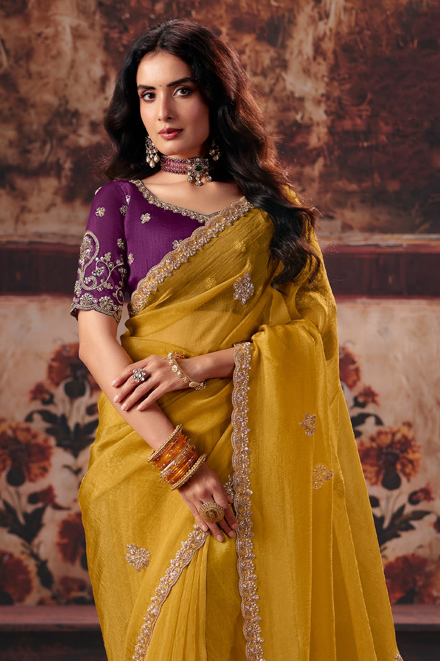 Yellow Embroidered Organza Saree-SAR13193_3_SareeButa.com