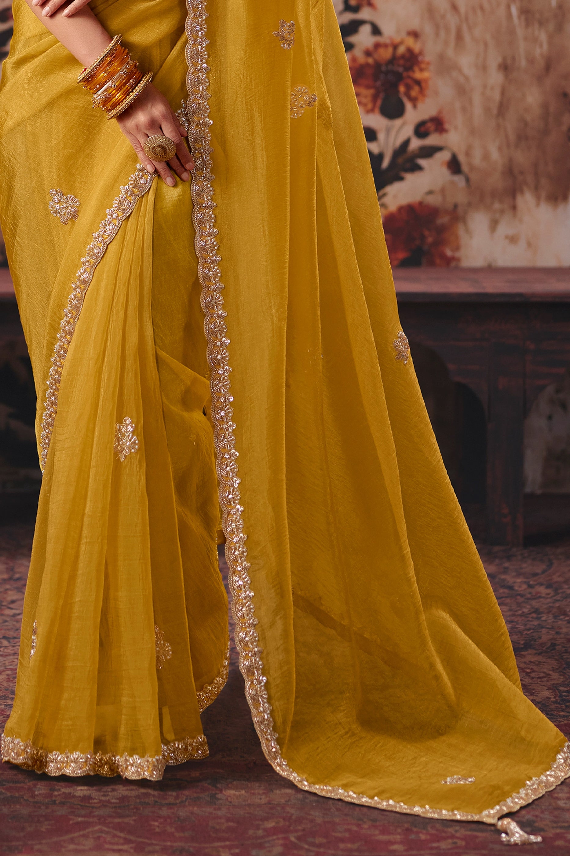 Yellow Embroidered Organza Saree-SAR13193_4_SareeButa.com