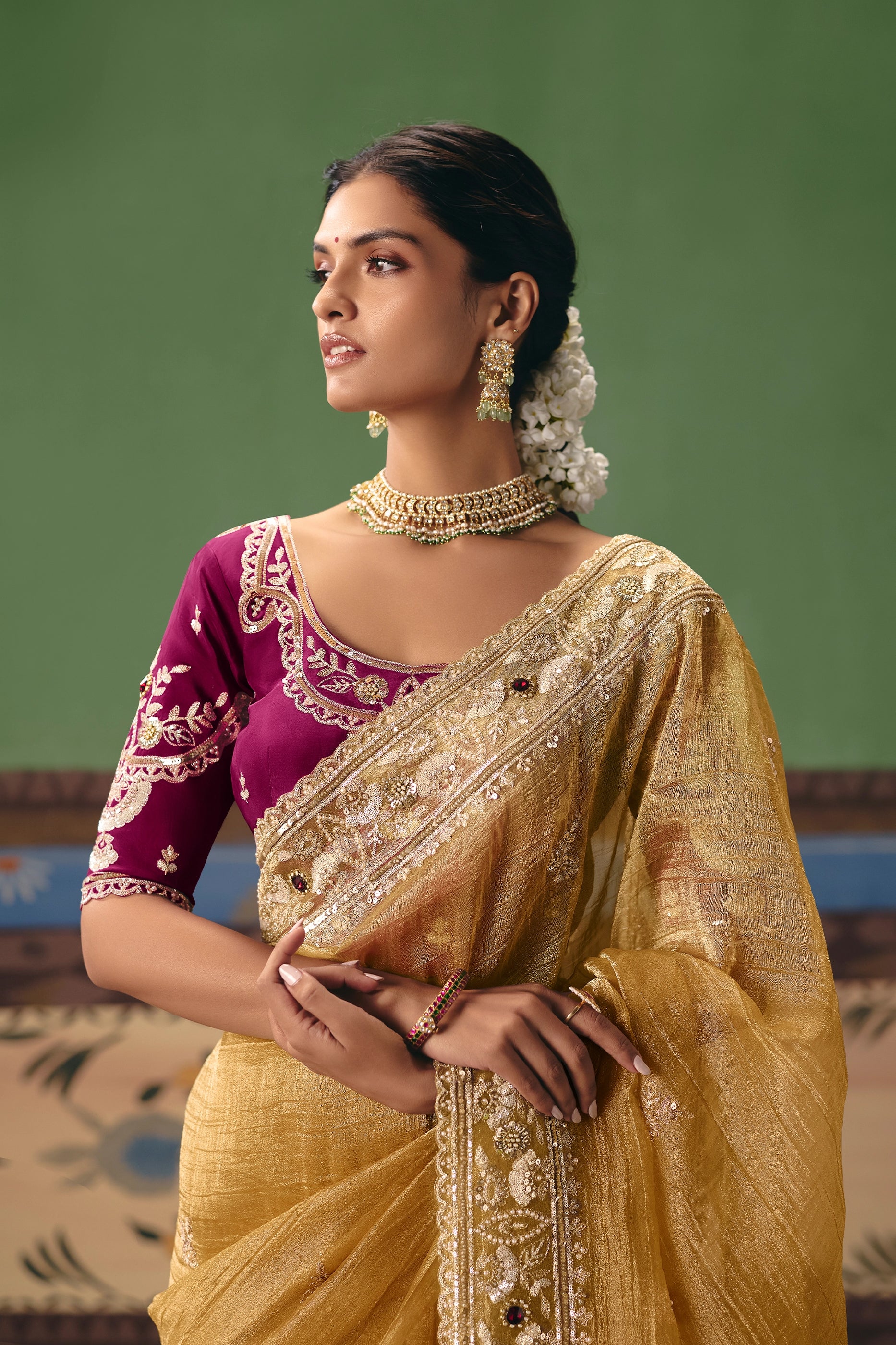Yellow Embroidered Organza Silk Saree-SAR12257_3_SareeButa.com