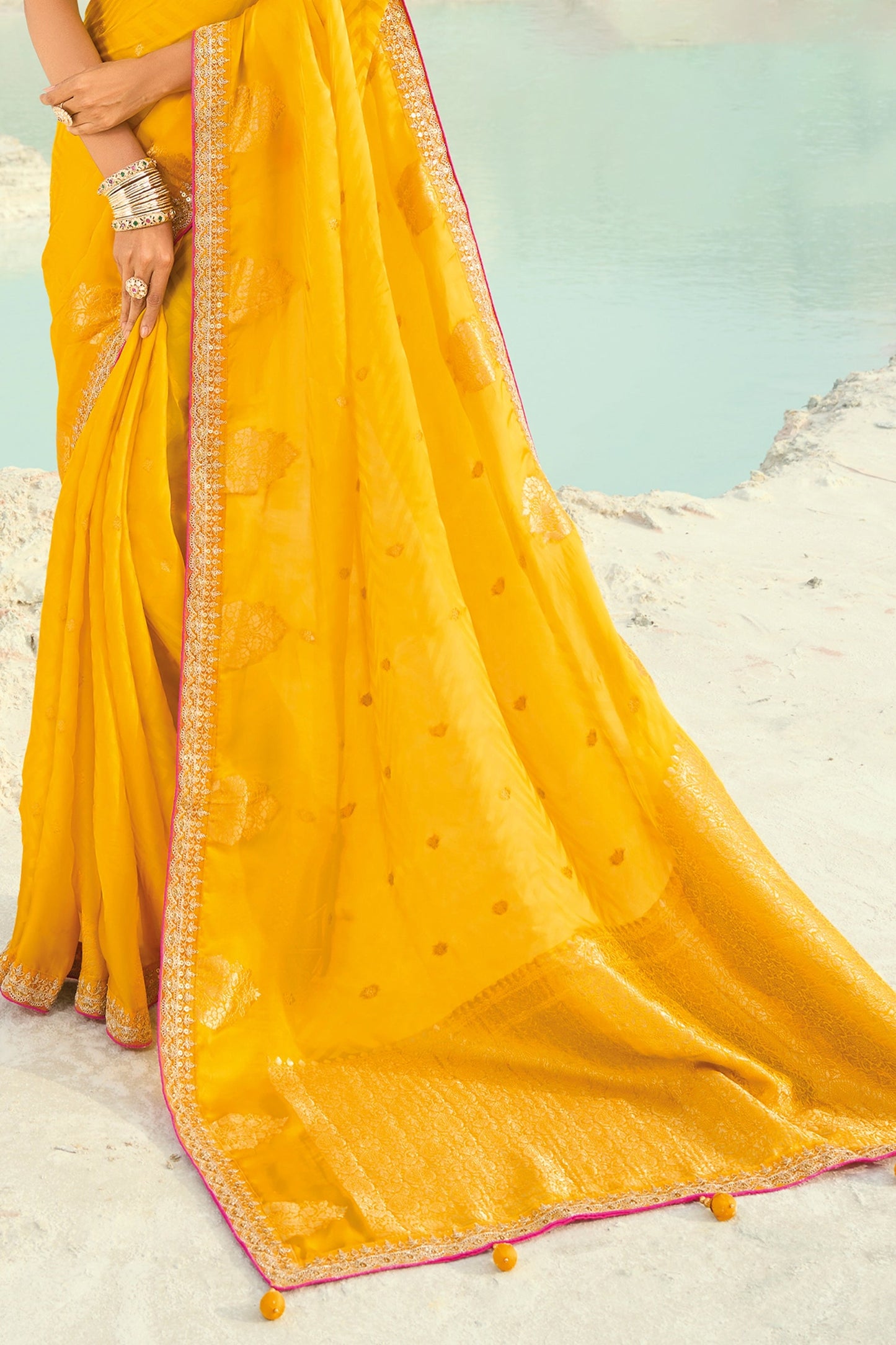 Yellow Embroidered Organza Viscose Satin Saree-SAR10821_5_SareeButa.com
