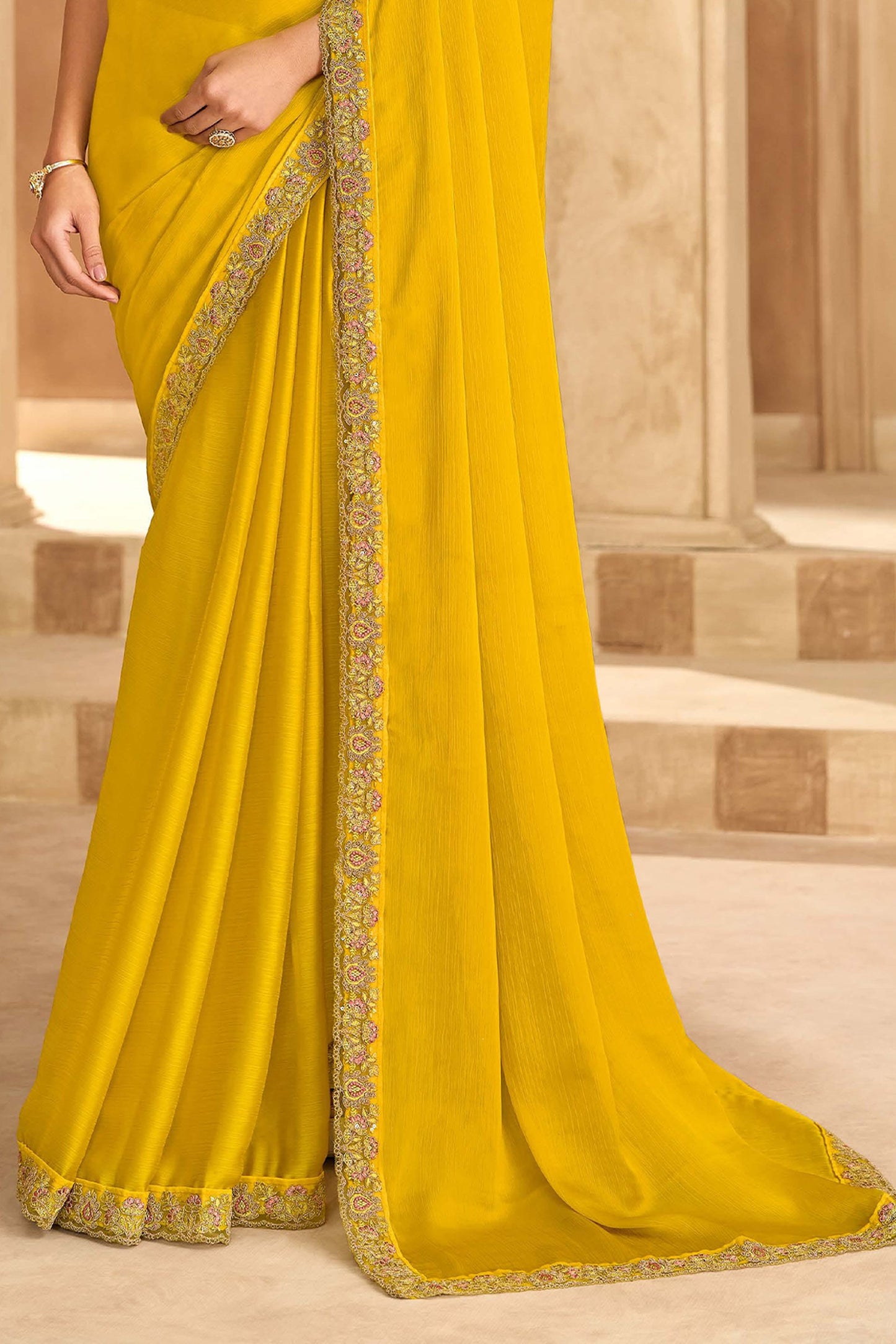 Yellow Embroidered Satin Chiffon Saree-SAR11702_4_SareeButa.com