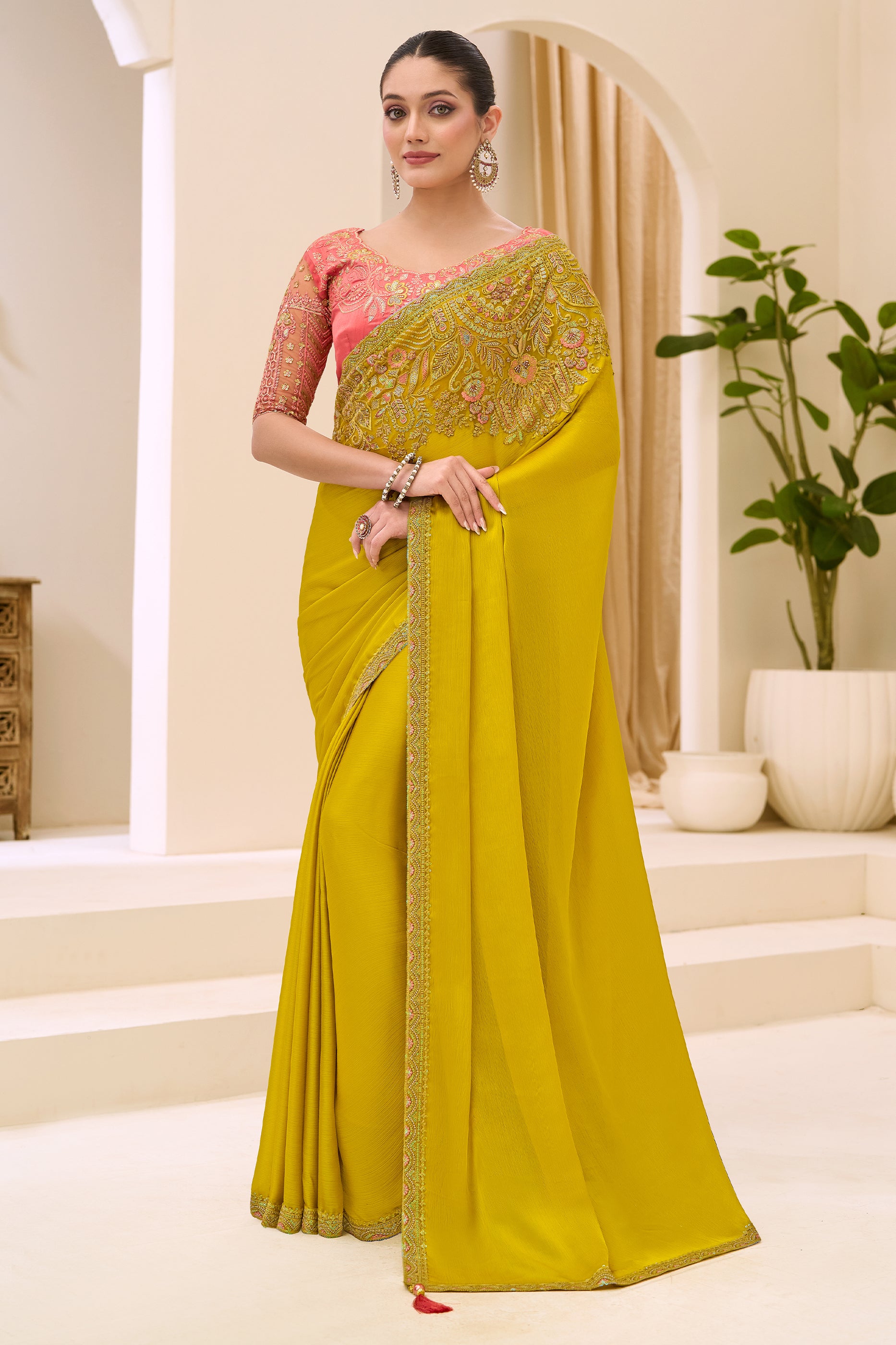 Yellow Embroidered Satin Chiffon Saree-SAR12437_1_SareeButa.com