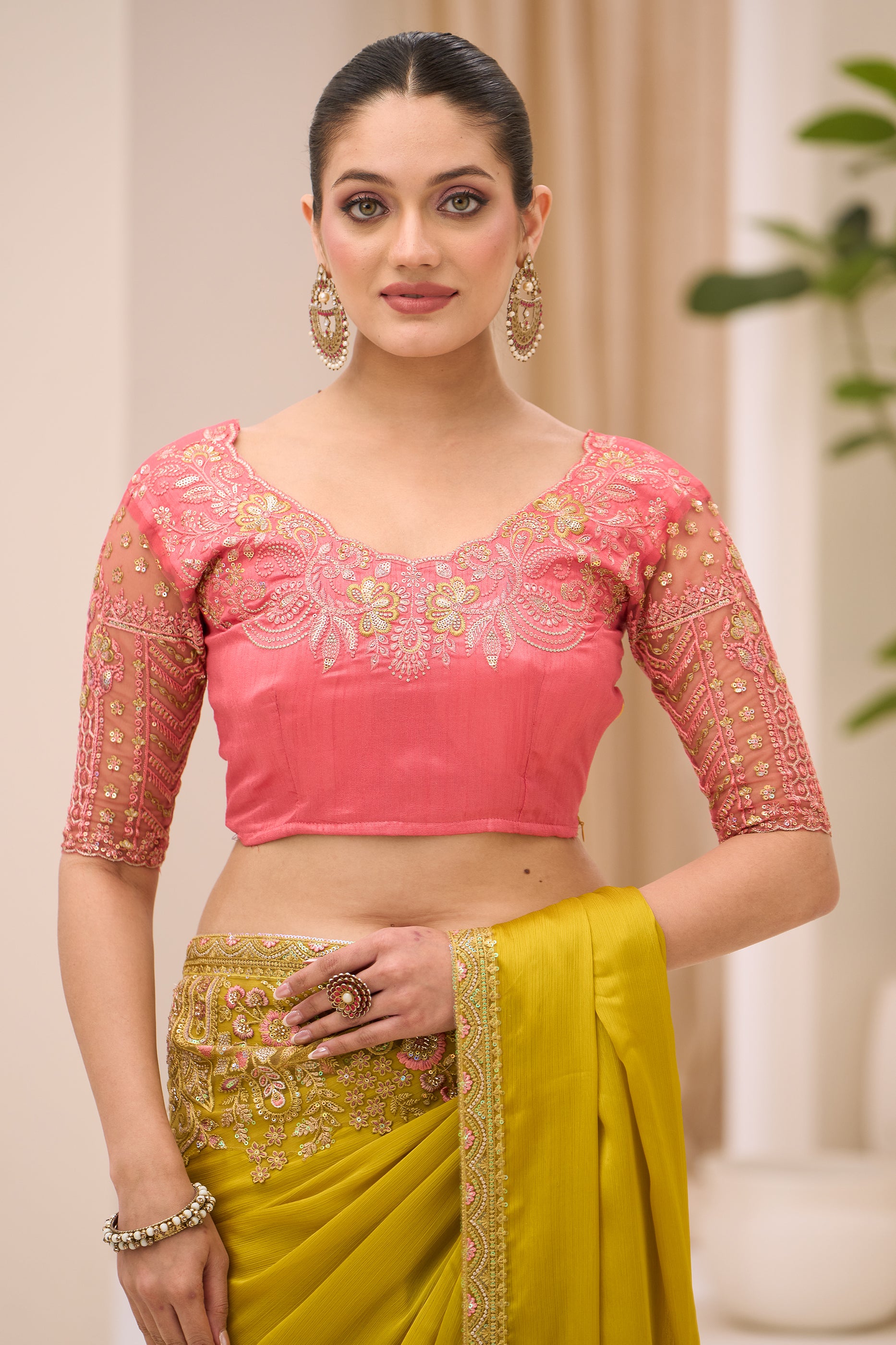 Yellow Embroidered Satin Chiffon Saree-SAR12437_3_SareeButa.com