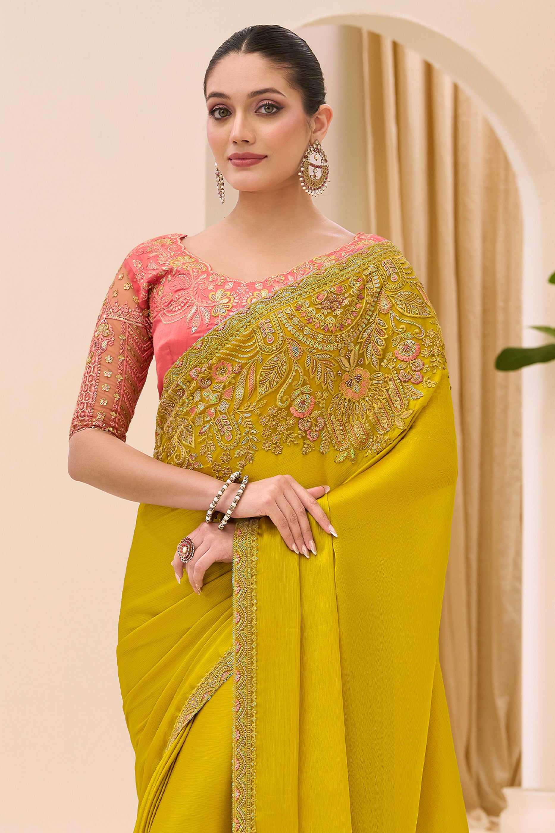 Yellow Embroidered Satin Chiffon Saree-SAR12437_5_SareeButa.com