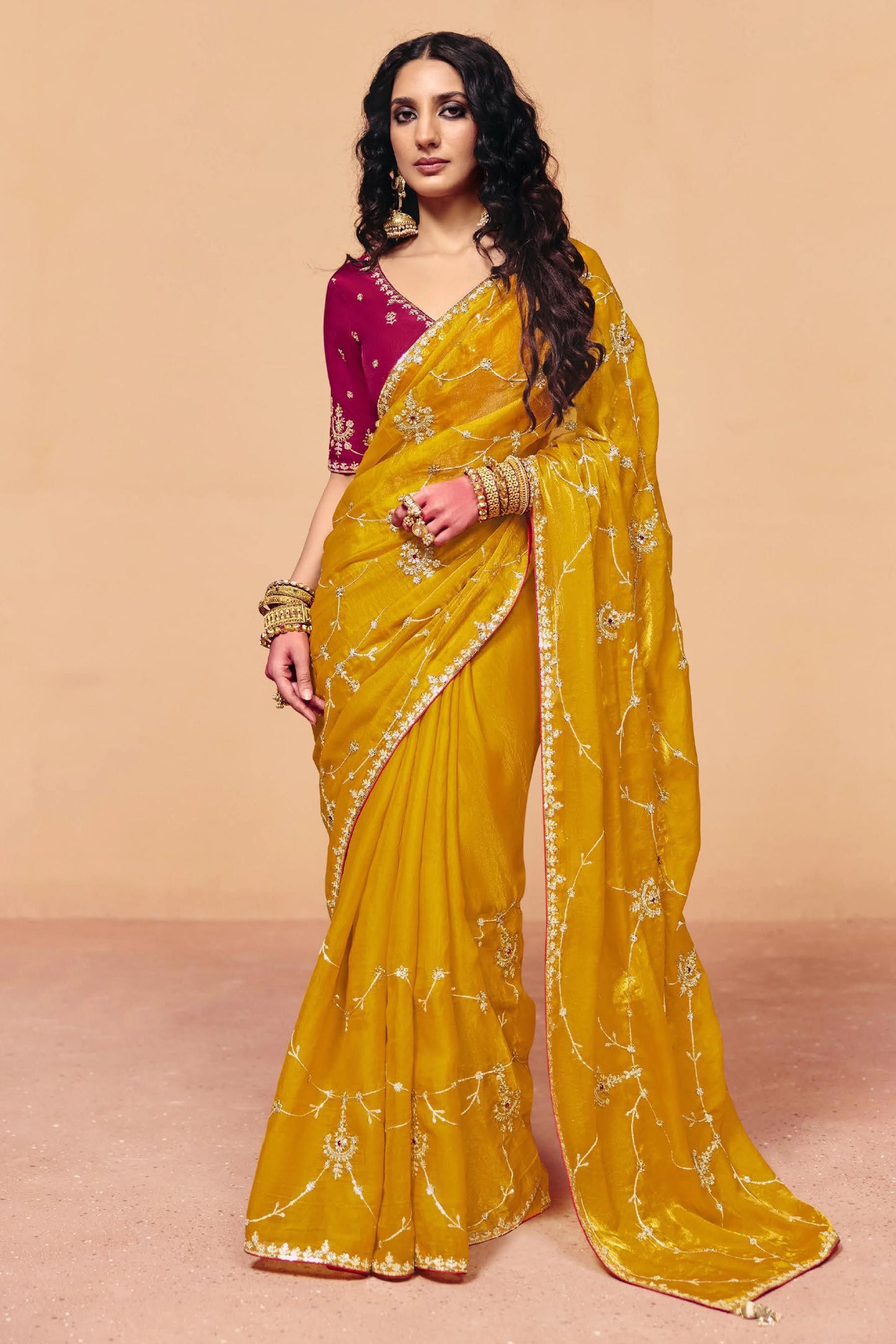 Yellow Embroidered Satin Organza Saree-SAR12264_1_SareeButa.com