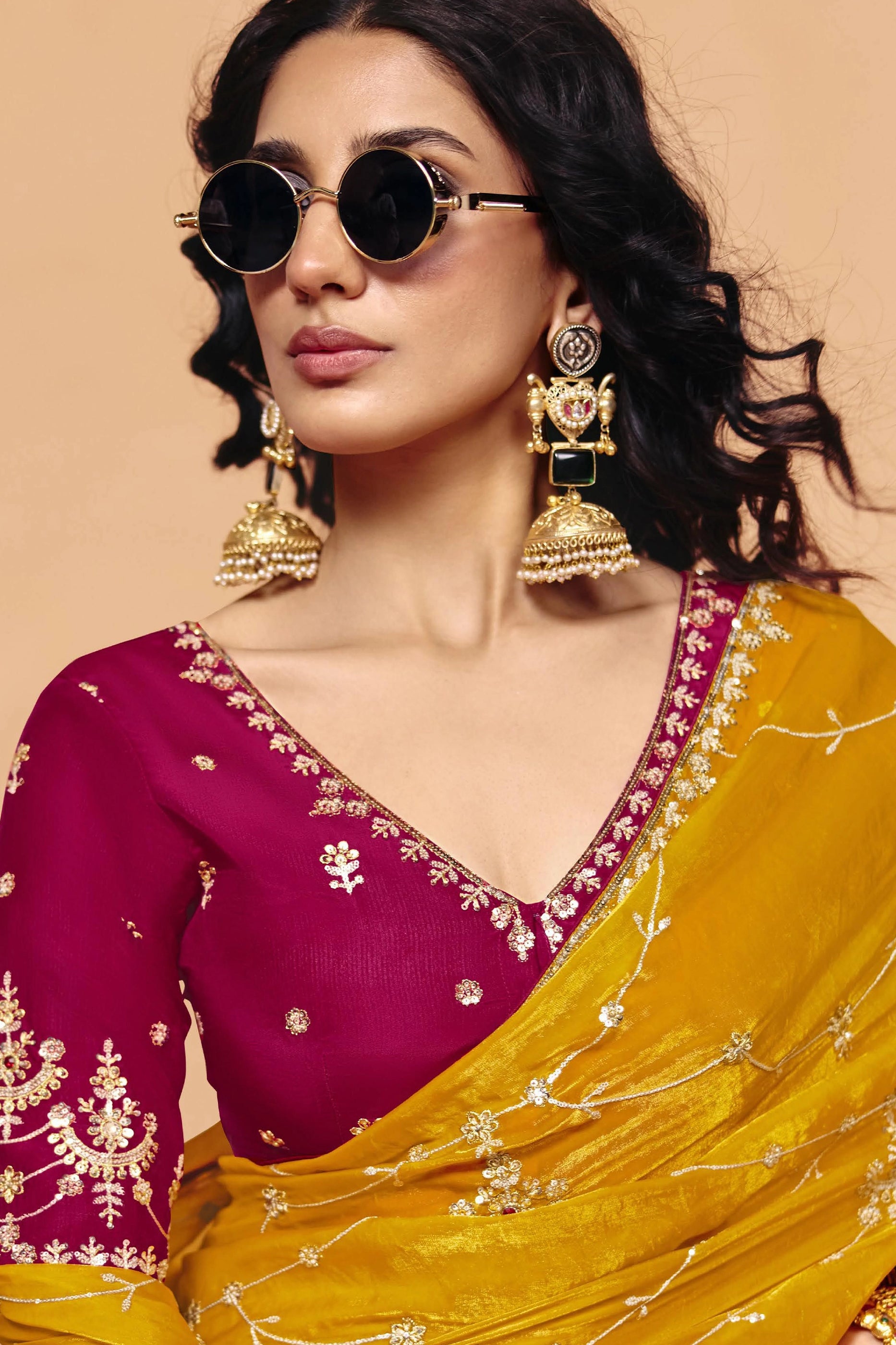 Yellow Embroidered Satin Organza Saree-SAR12264_2_SareeButa.com