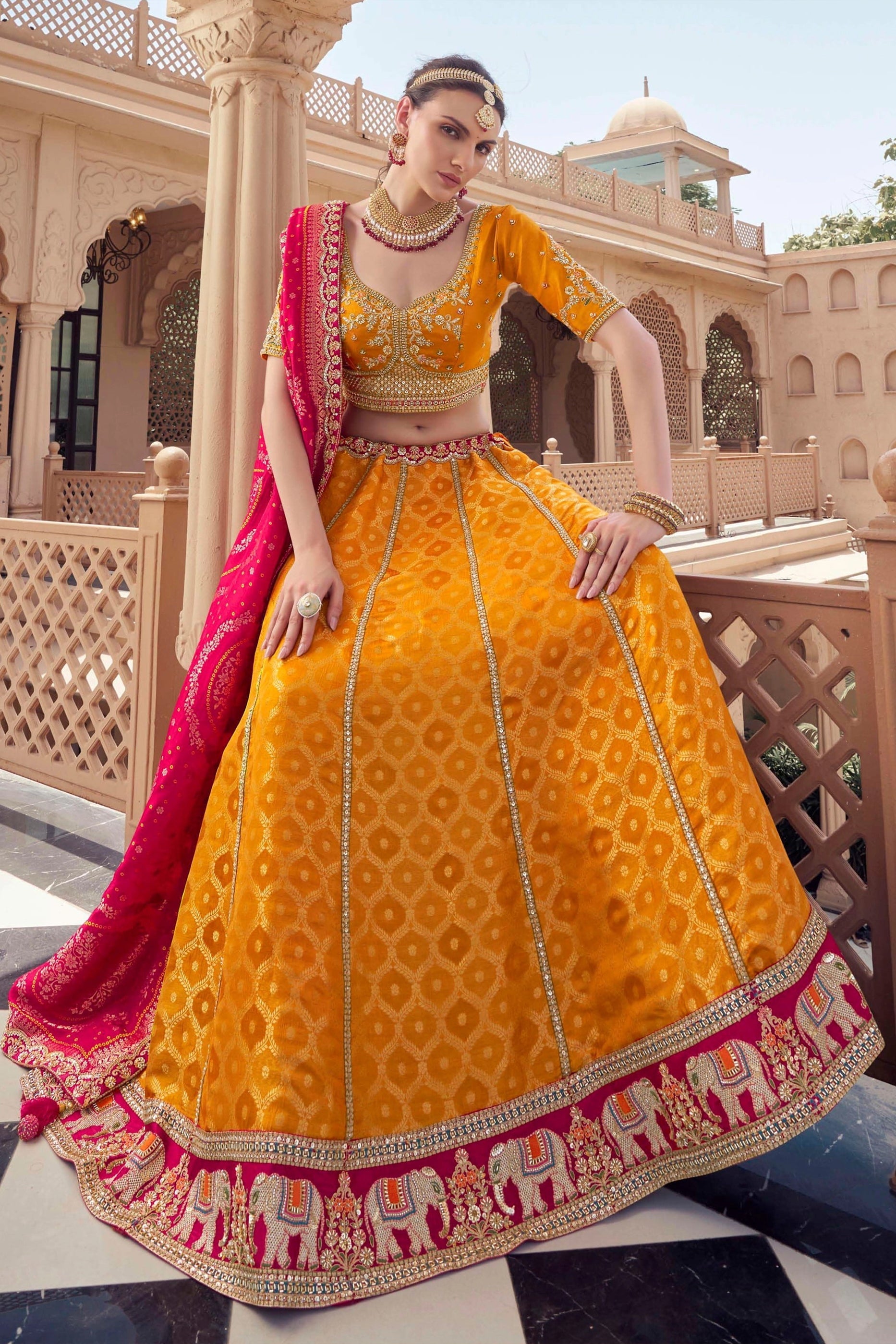 Yellow Embroidered Semi-Stitched Viscose Silk Lehenga-SAR10350_4_SareeButa.com
