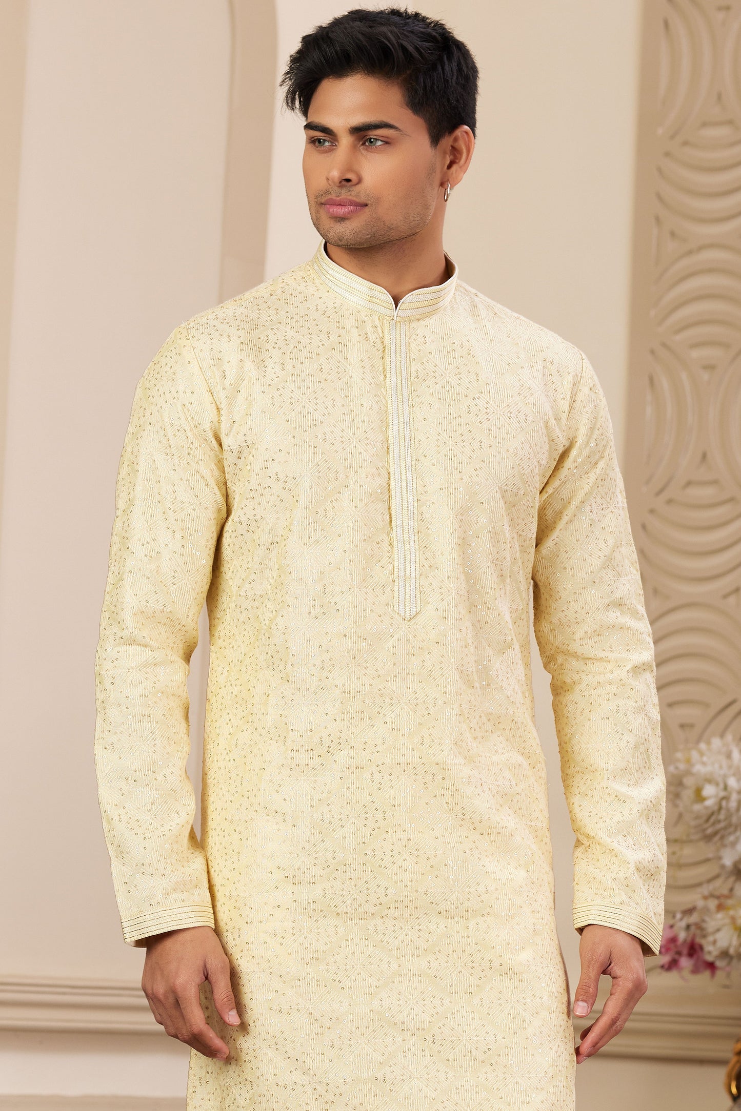 Yellow Embroidered Silk Kurta Pajama-MW25_2_SareeButa.com