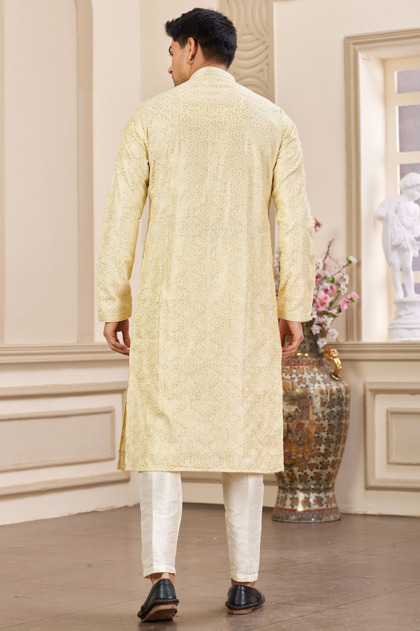 Yellow Embroidered Silk Kurta Pajama-MW25_3_SareeButa.com