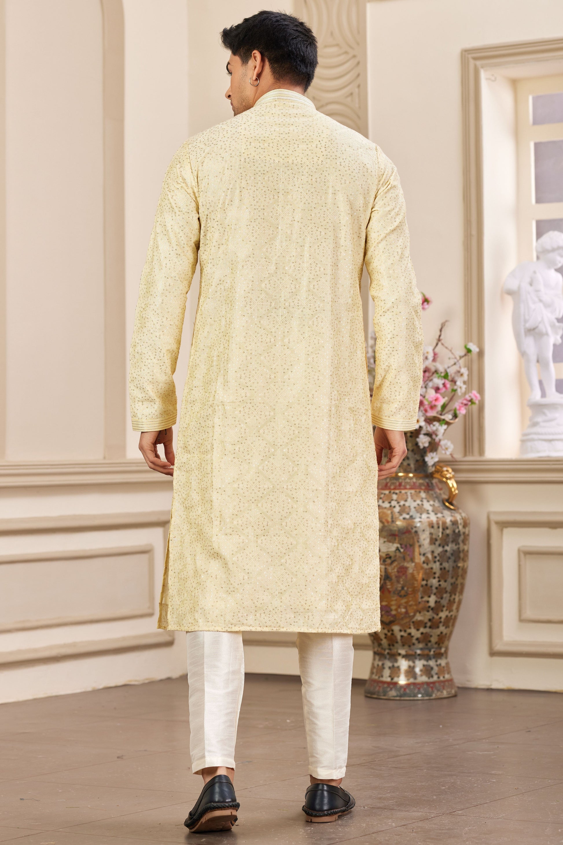 Yellow Embroidered Silk Kurta Pajama-MW25_3_SareeButa.com