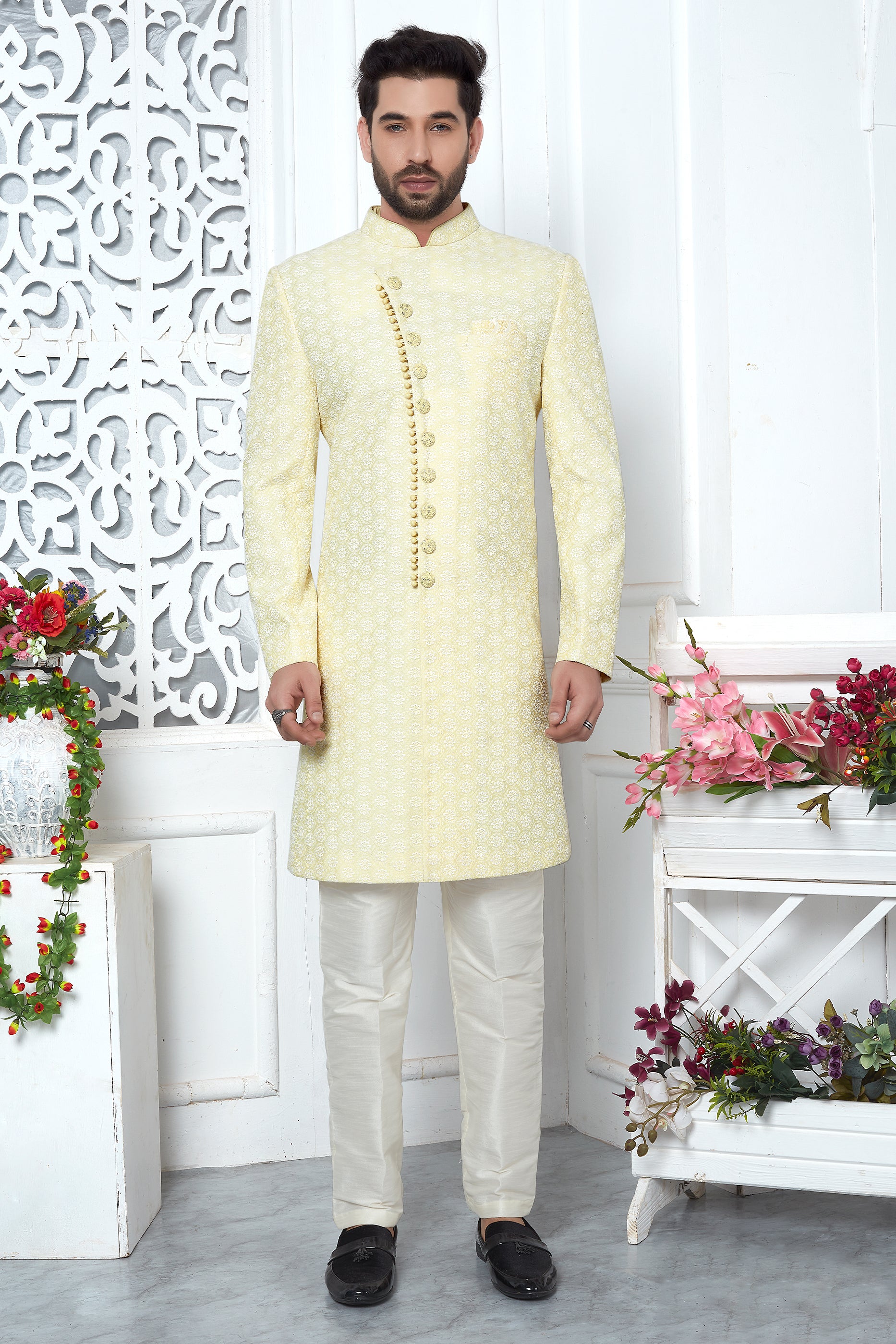 Yellow Embroidered Silk Kurta Pajama-SAR11430_1_SareeButa.com