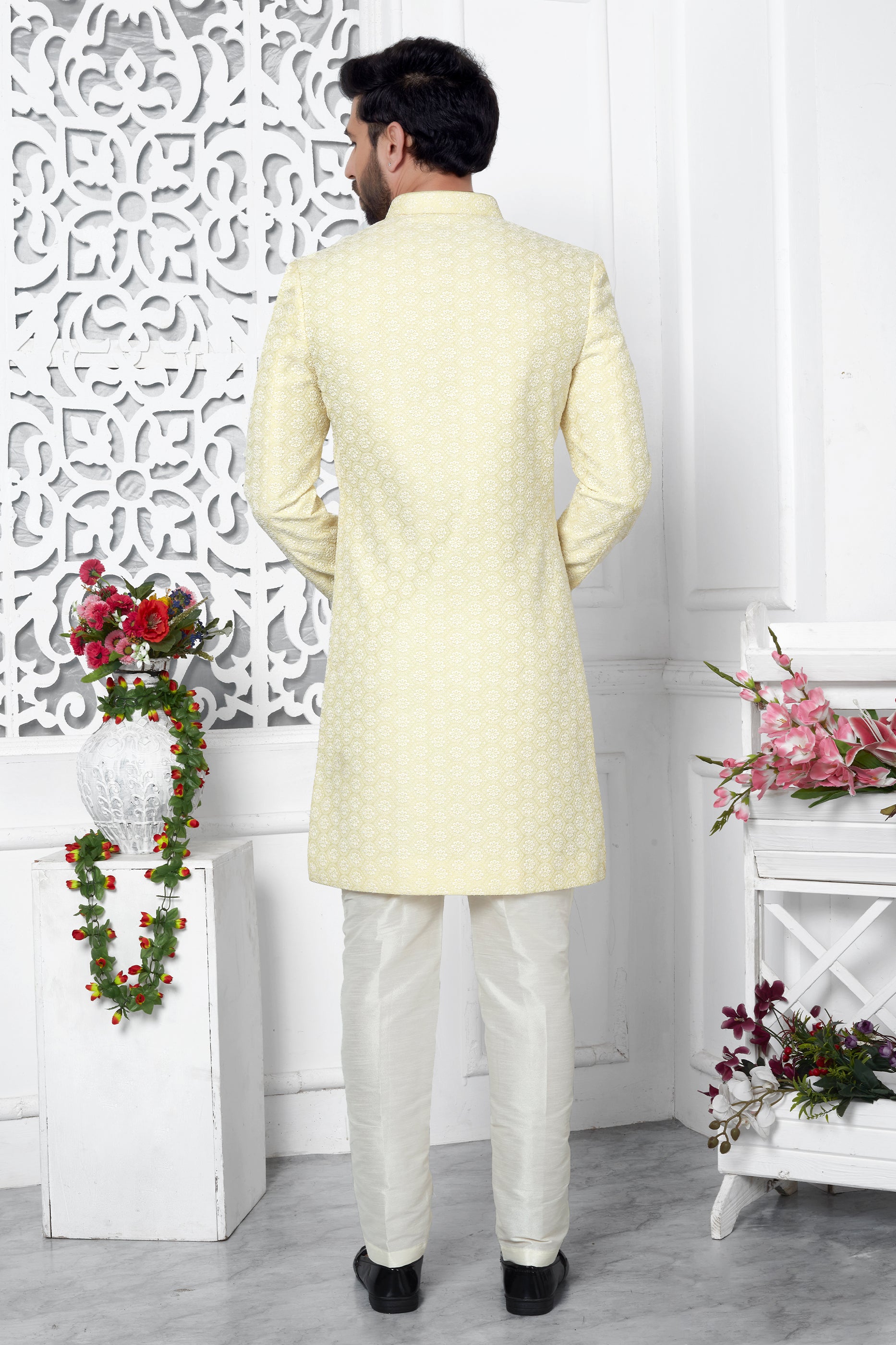 Yellow Embroidered Silk Kurta Pajama-SAR11430_2_SareeButa.com