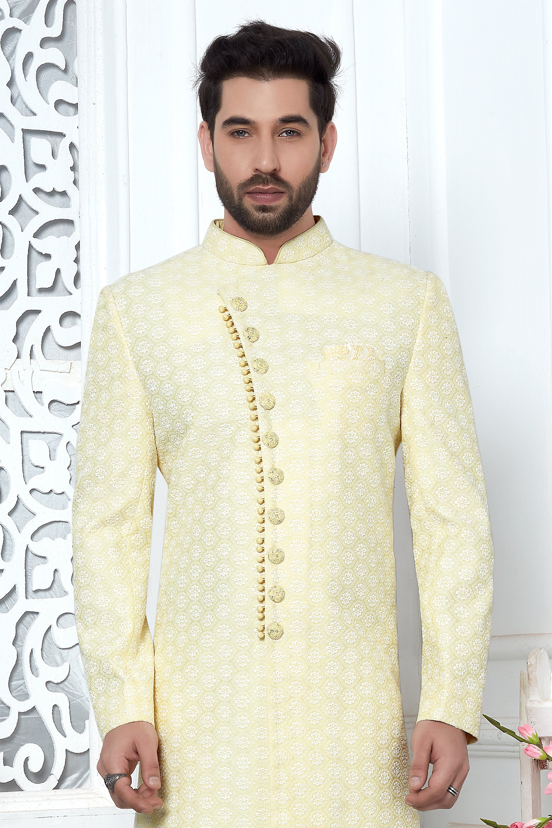 Yellow Embroidered Silk Kurta Pajama-SAR11430_4_SareeButa.com