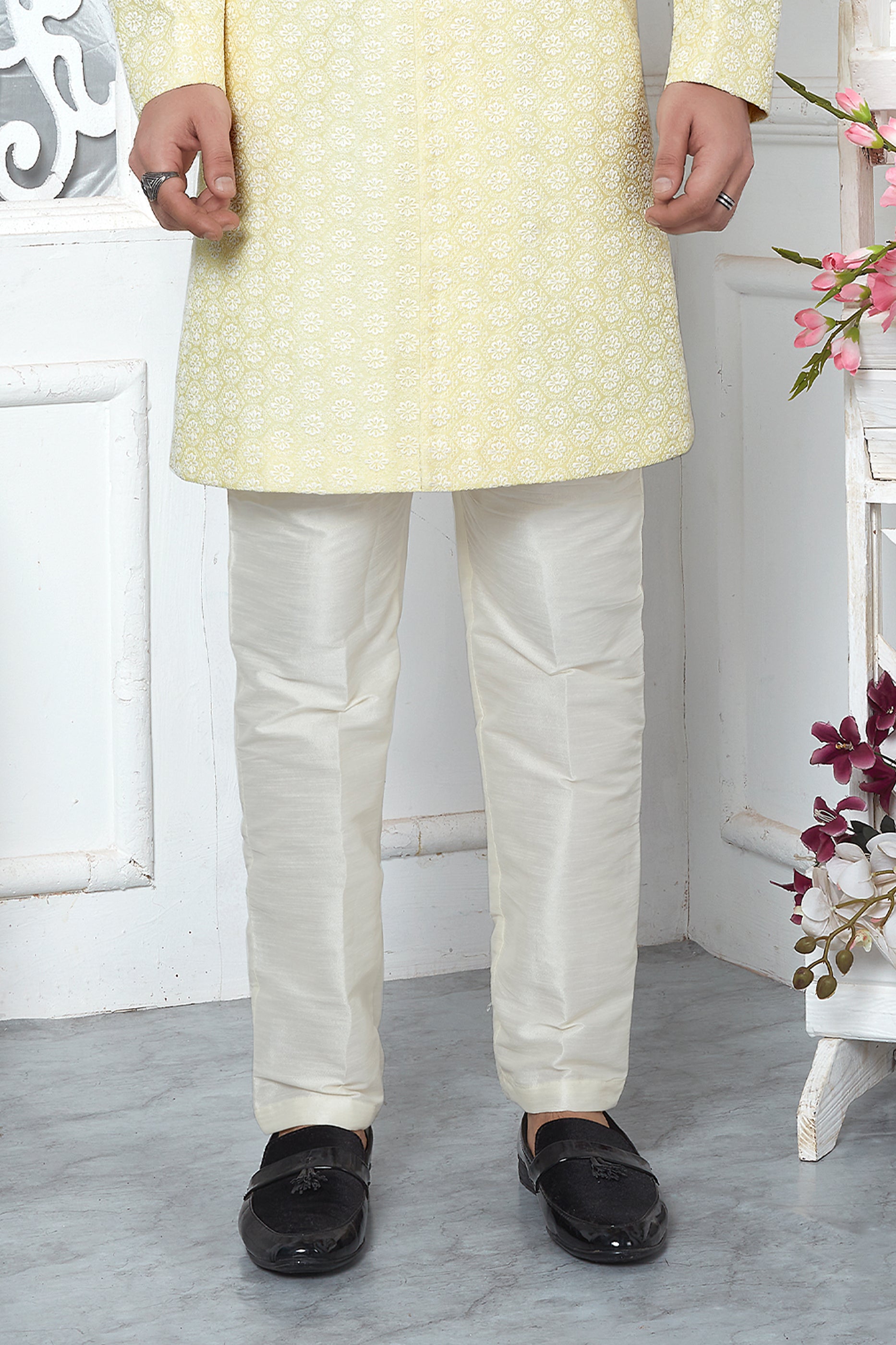 Yellow Embroidered Silk Kurta Pajama-SAR11430_5_SareeButa.com