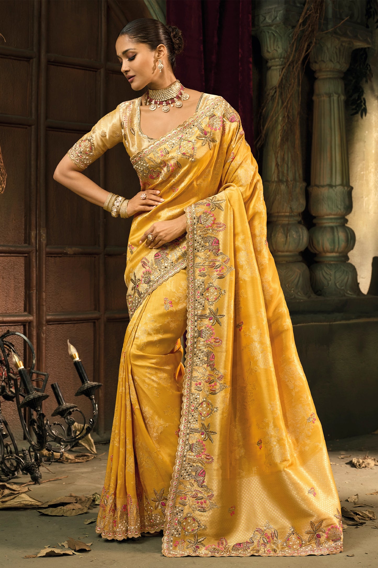 Yellow Embroidered Silk Saree-SAR12044_1_SareeButa.com