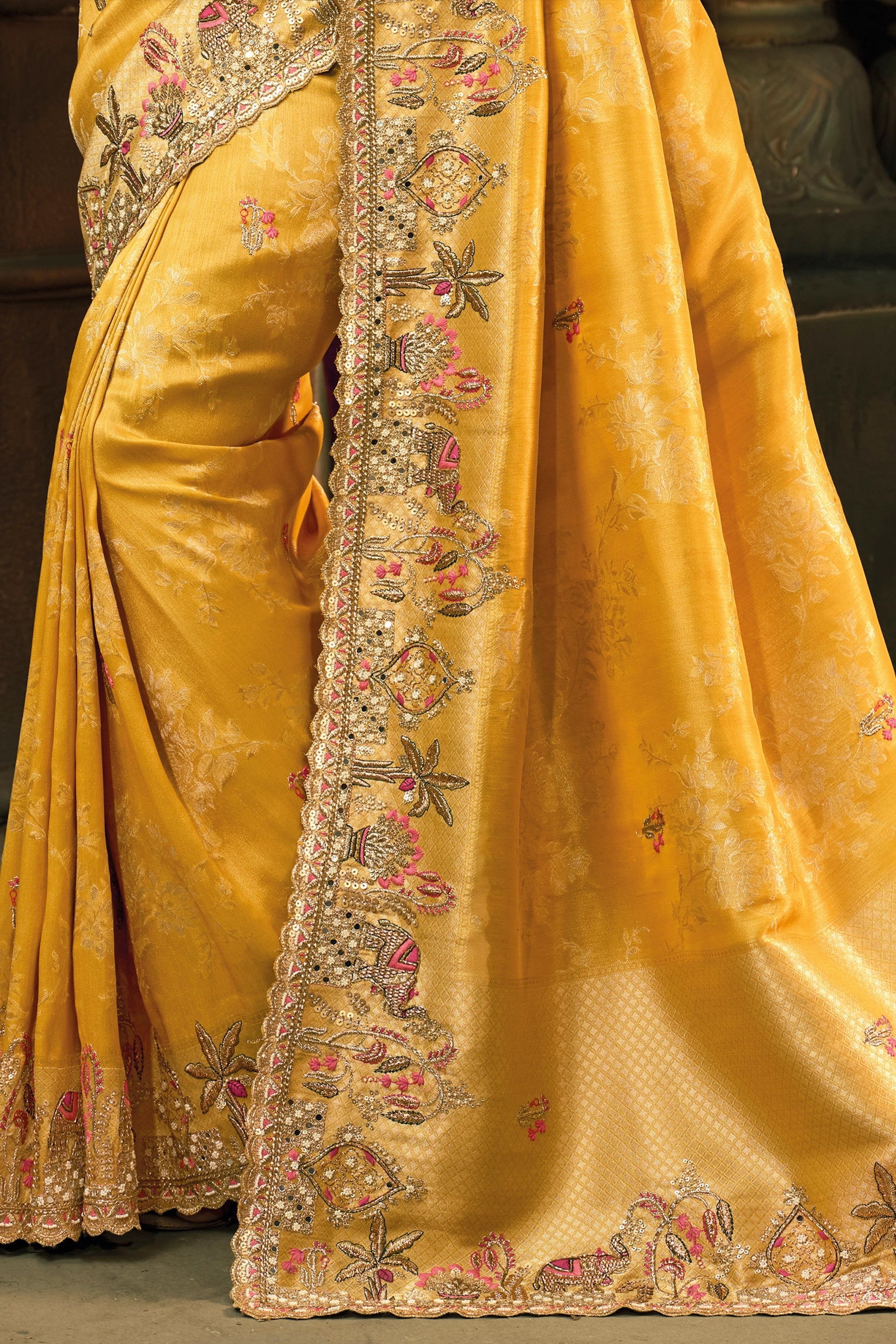 Yellow Embroidered Silk Saree-SAR12044_5_SareeButa.com