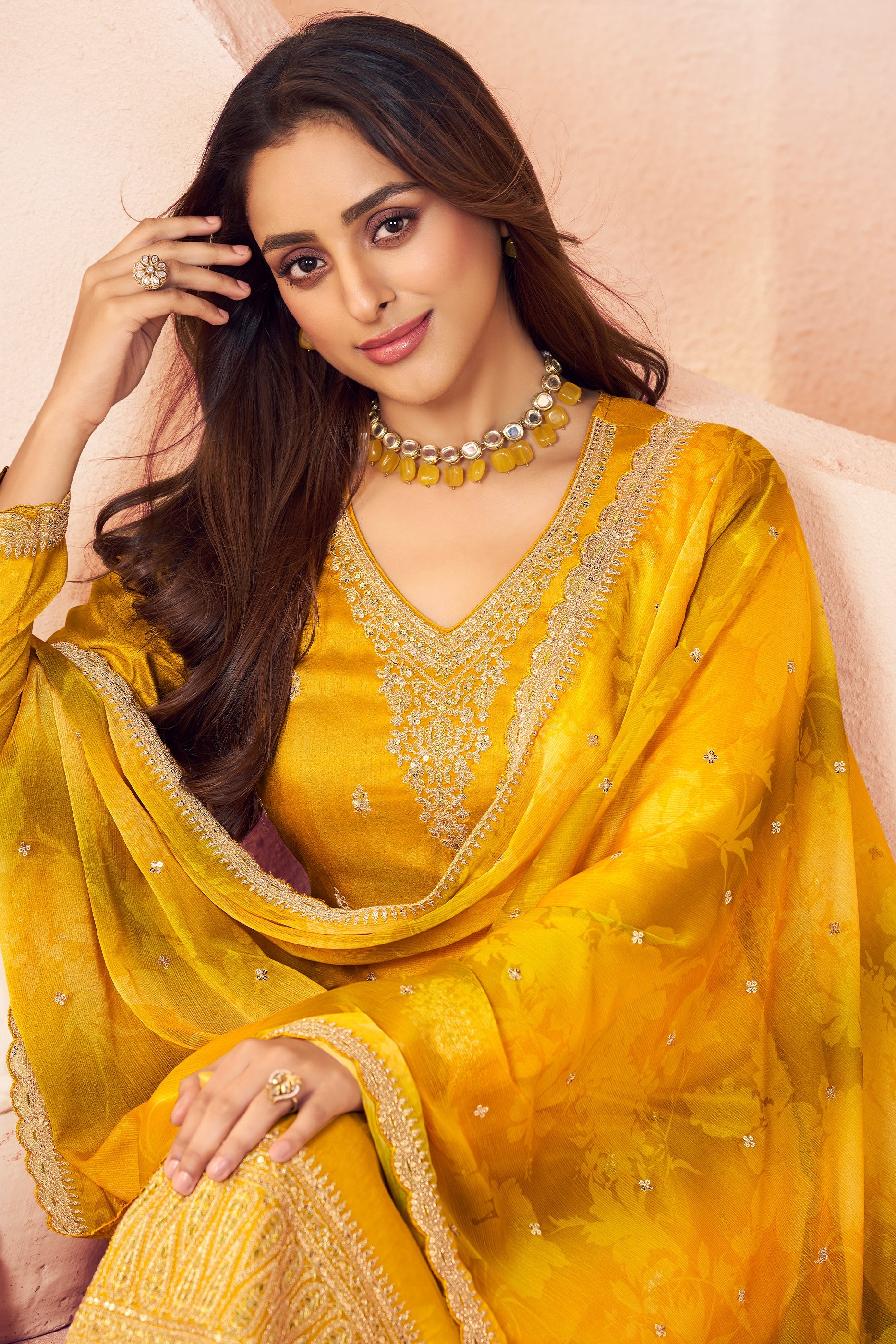 Yellow Embroidered Silk Suit-SAR11734_2_SareeButa.com