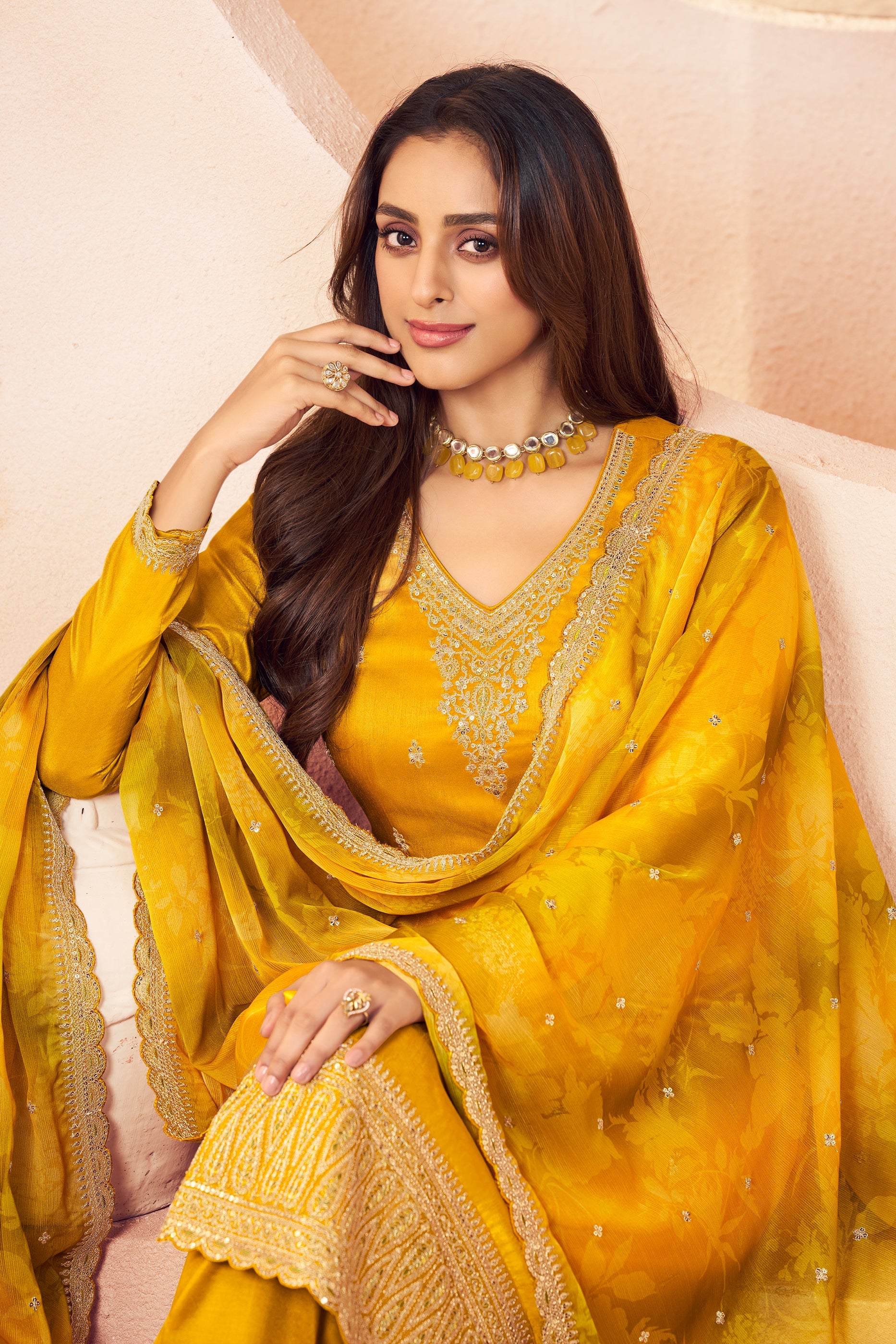 Yellow Embroidered Silk Suit-SAR11734_3_SareeButa.com