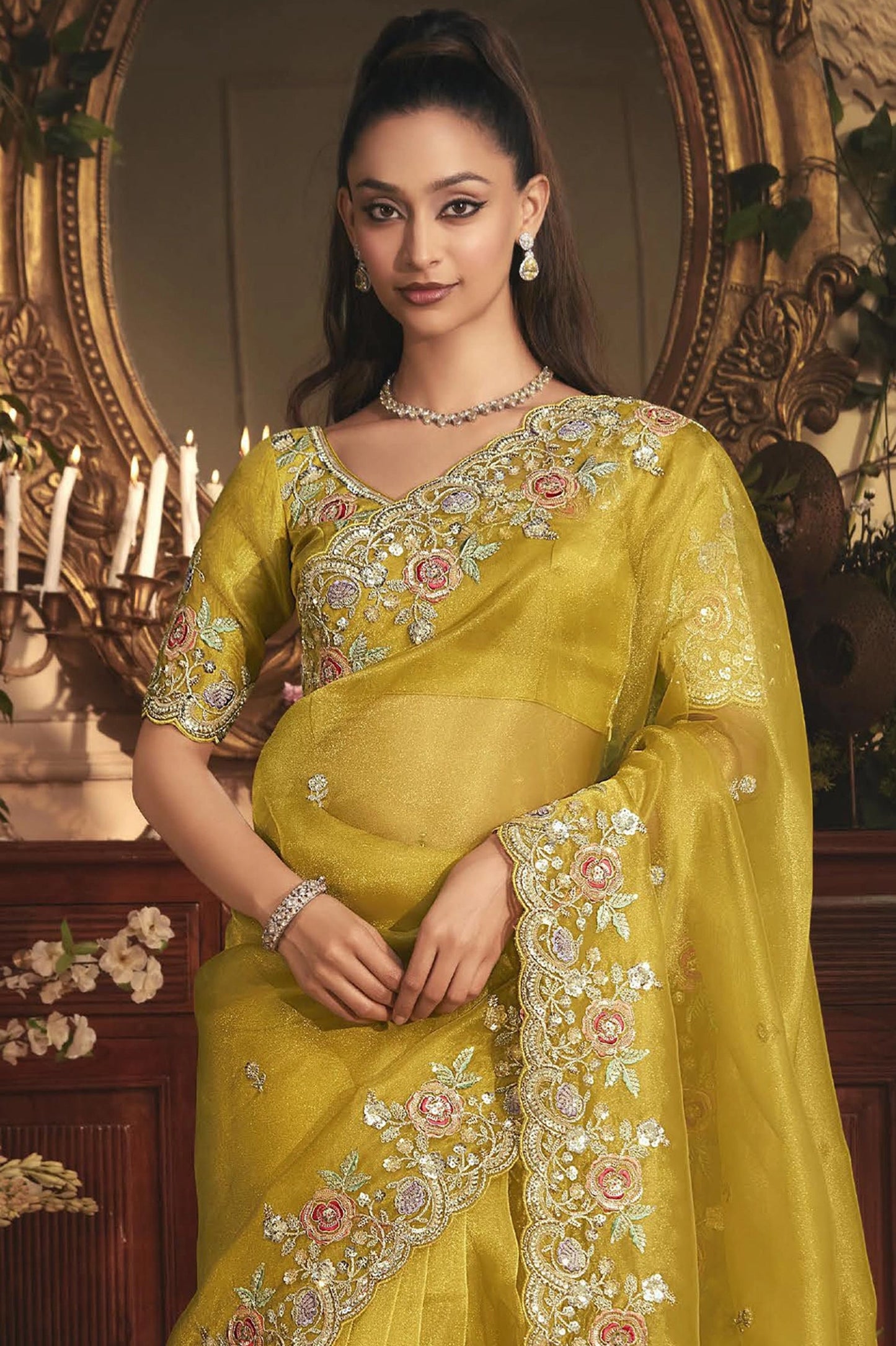 Yellow Embroidered Tissue Organza Saree-SAR10241_2_SareeButa.com