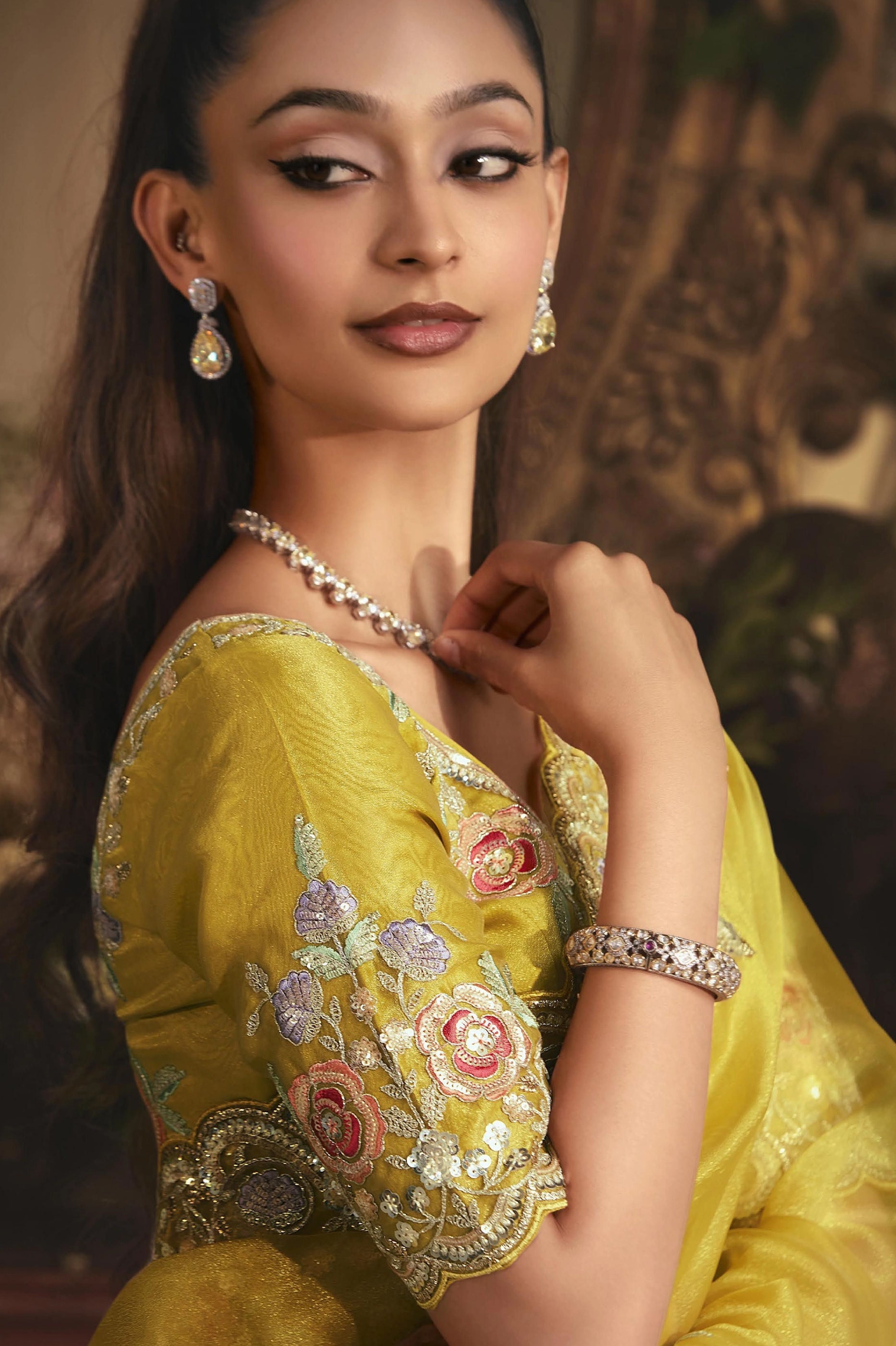 Yellow Embroidered Tissue Organza Saree-SAR10241_3_SareeButa.com