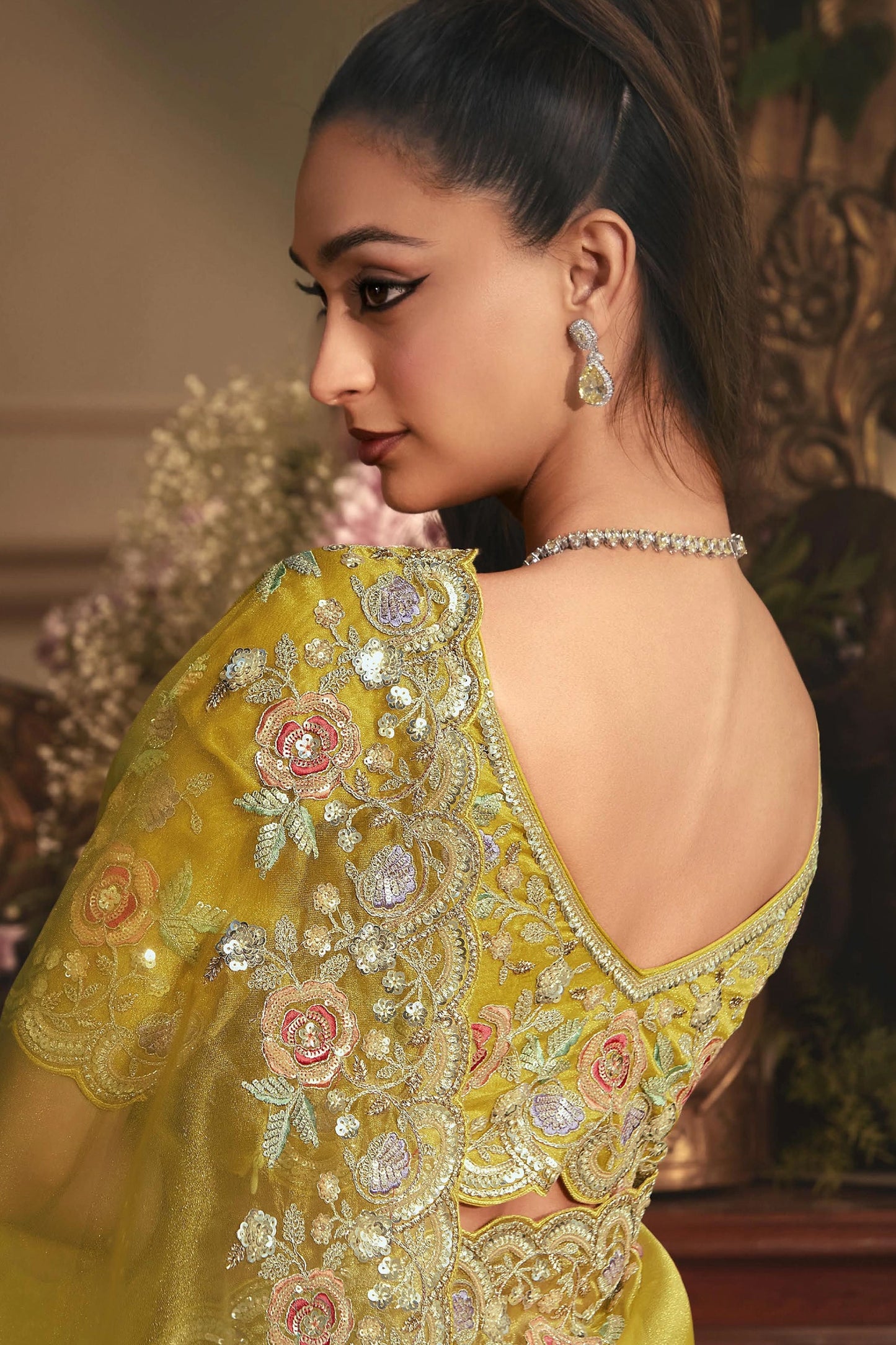Yellow Embroidered Tissue Organza Saree-SAR10241_4_SareeButa.com