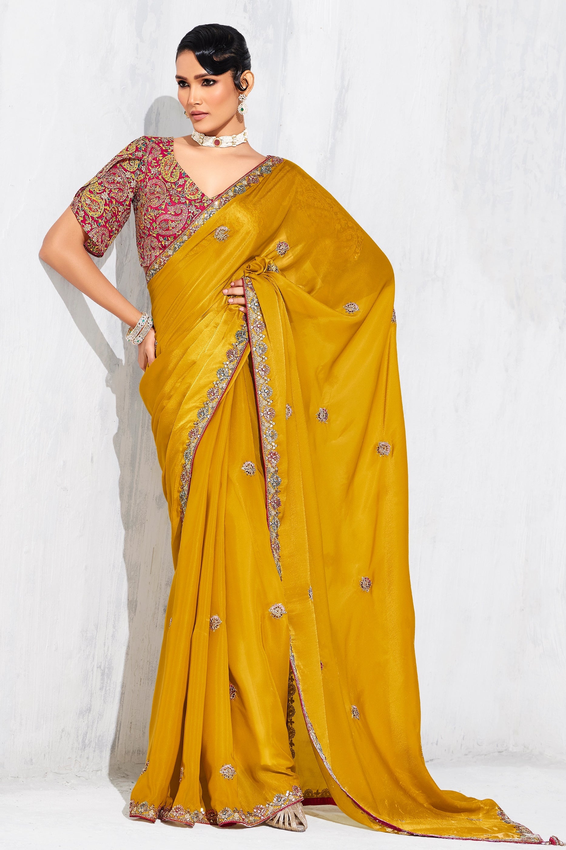 Yellow Embroidered Tissue Organza Saree-SAR10566_1_SareeButa.com