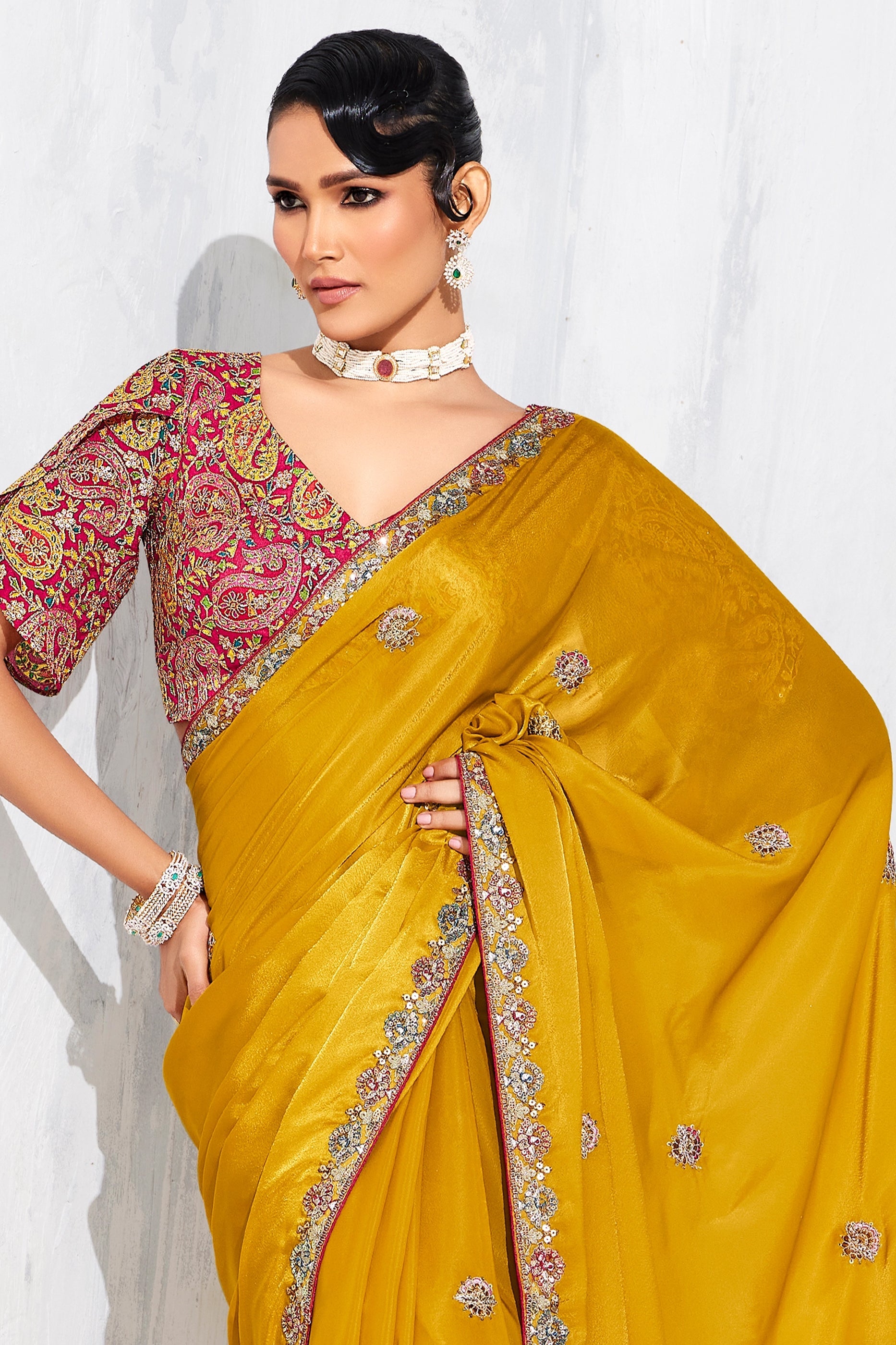 Yellow Embroidered Tissue Organza Saree-SAR10566_3_SareeButa.com