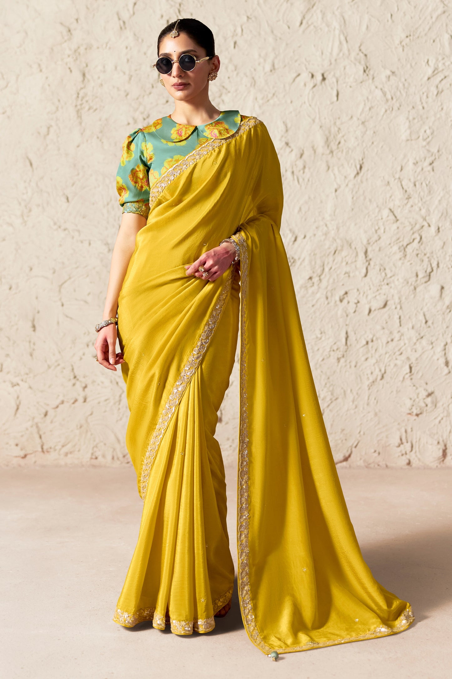 Yellow Embroidered Tissue Organza Saree-SAR12785_1_SareeButa.com