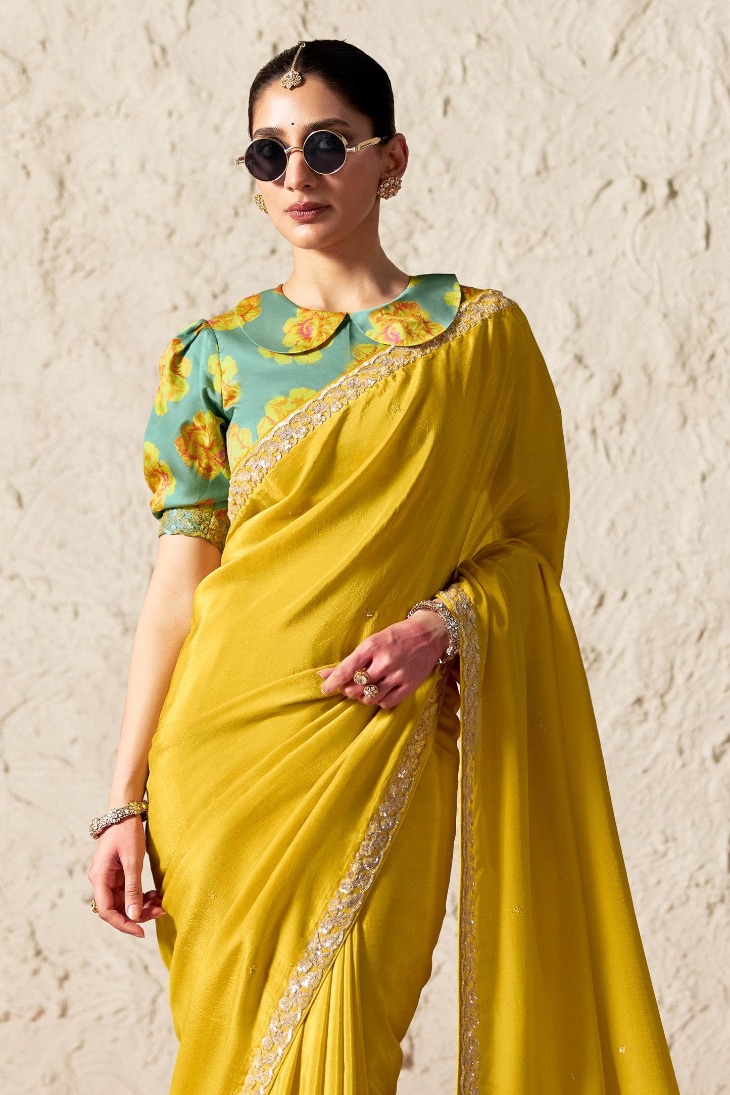 Yellow Embroidered Tissue Organza Saree-SAR12785_3_SareeButa.com