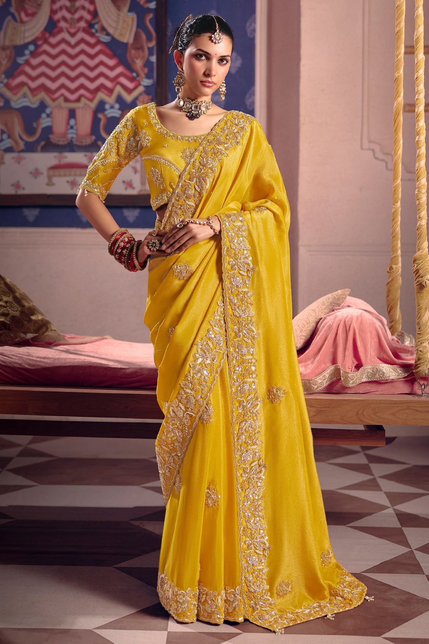 Yellow Embroidered Viscose Zari Tissue Saree-SAR12589_1_SareeButa.com
