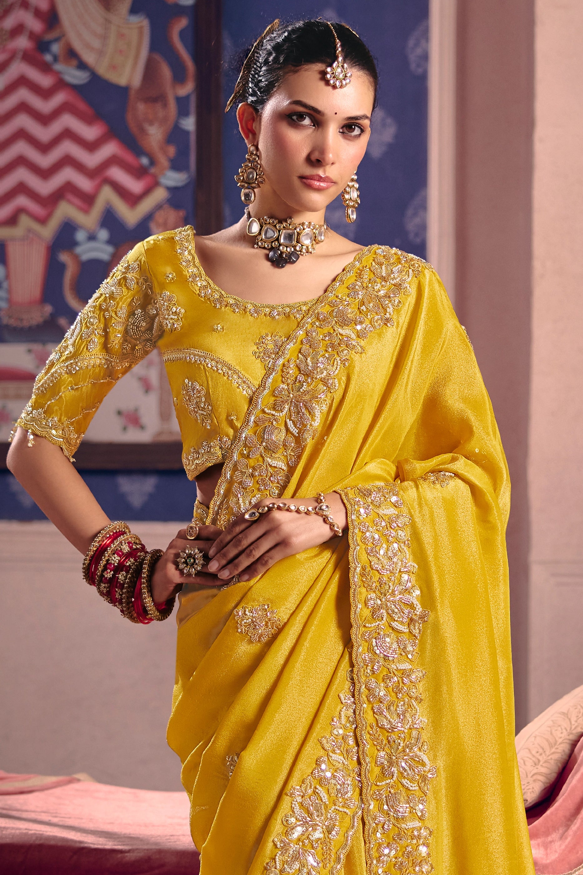 Yellow Embroidered Viscose Zari Tissue Saree-SAR12589_3_SareeButa.com