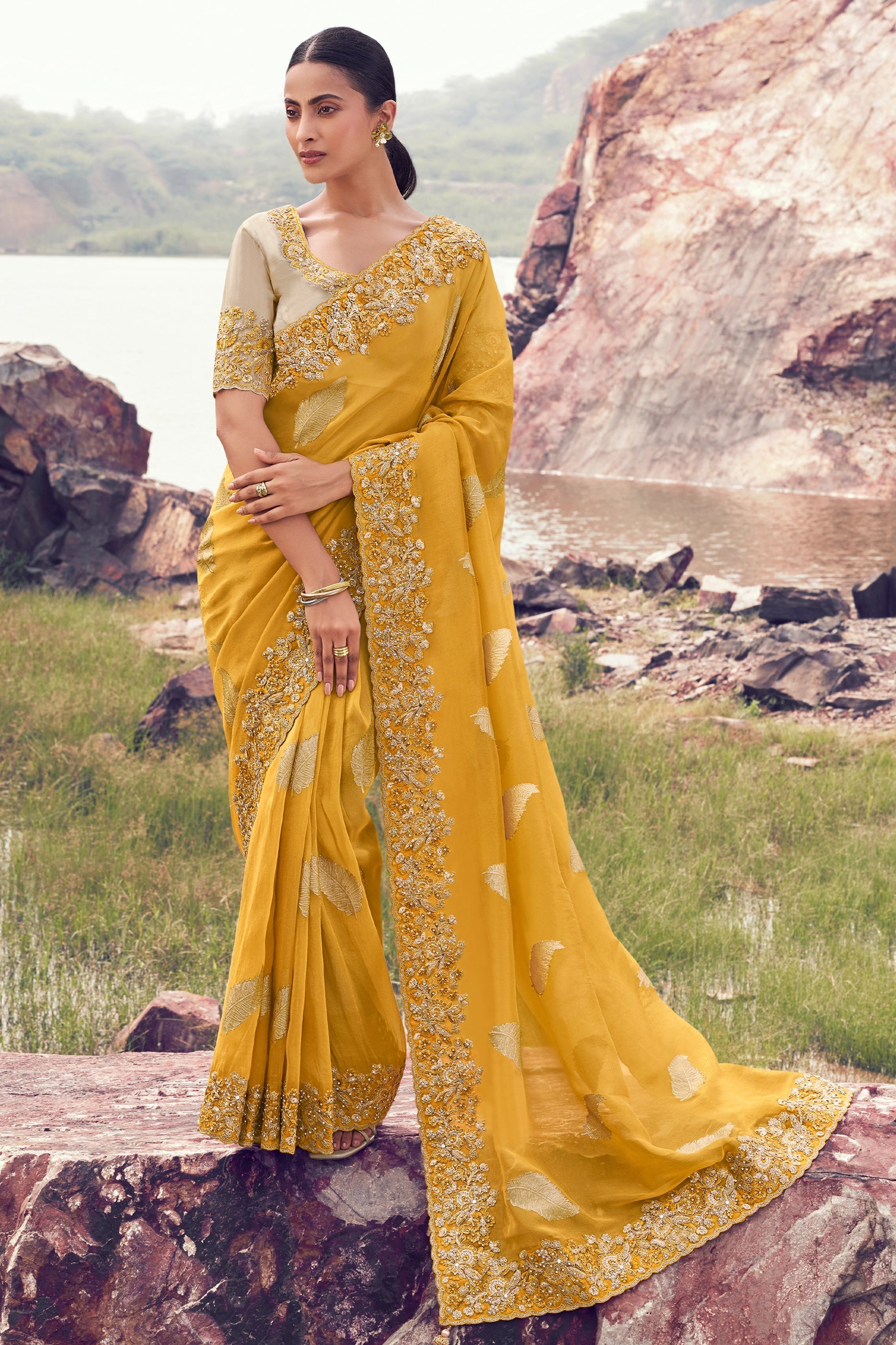 Yellow Embroidered Woven Tissue Silk Saree-SAR11007_1_SareeButa.com