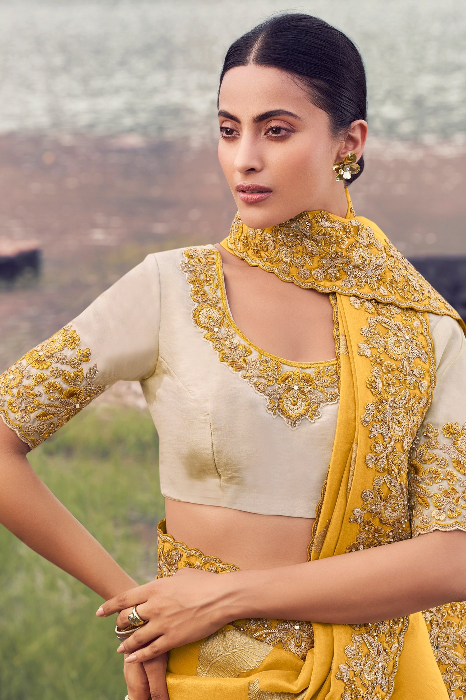 Yellow Embroidered Woven Tissue Silk Saree-SAR11007_2_SareeButa.com