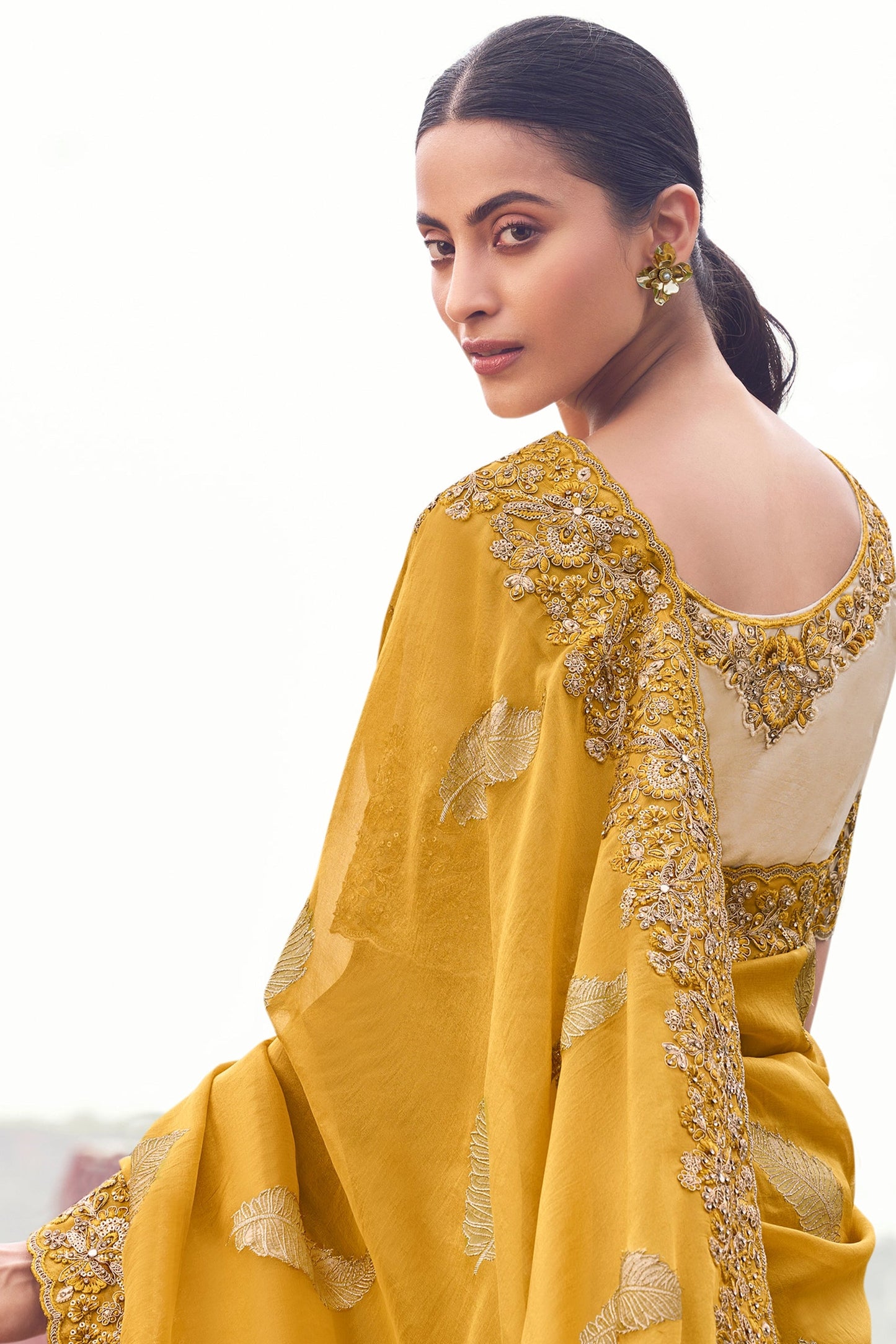 Yellow Embroidered Woven Tissue Silk Saree-SAR11007_3_SareeButa.com