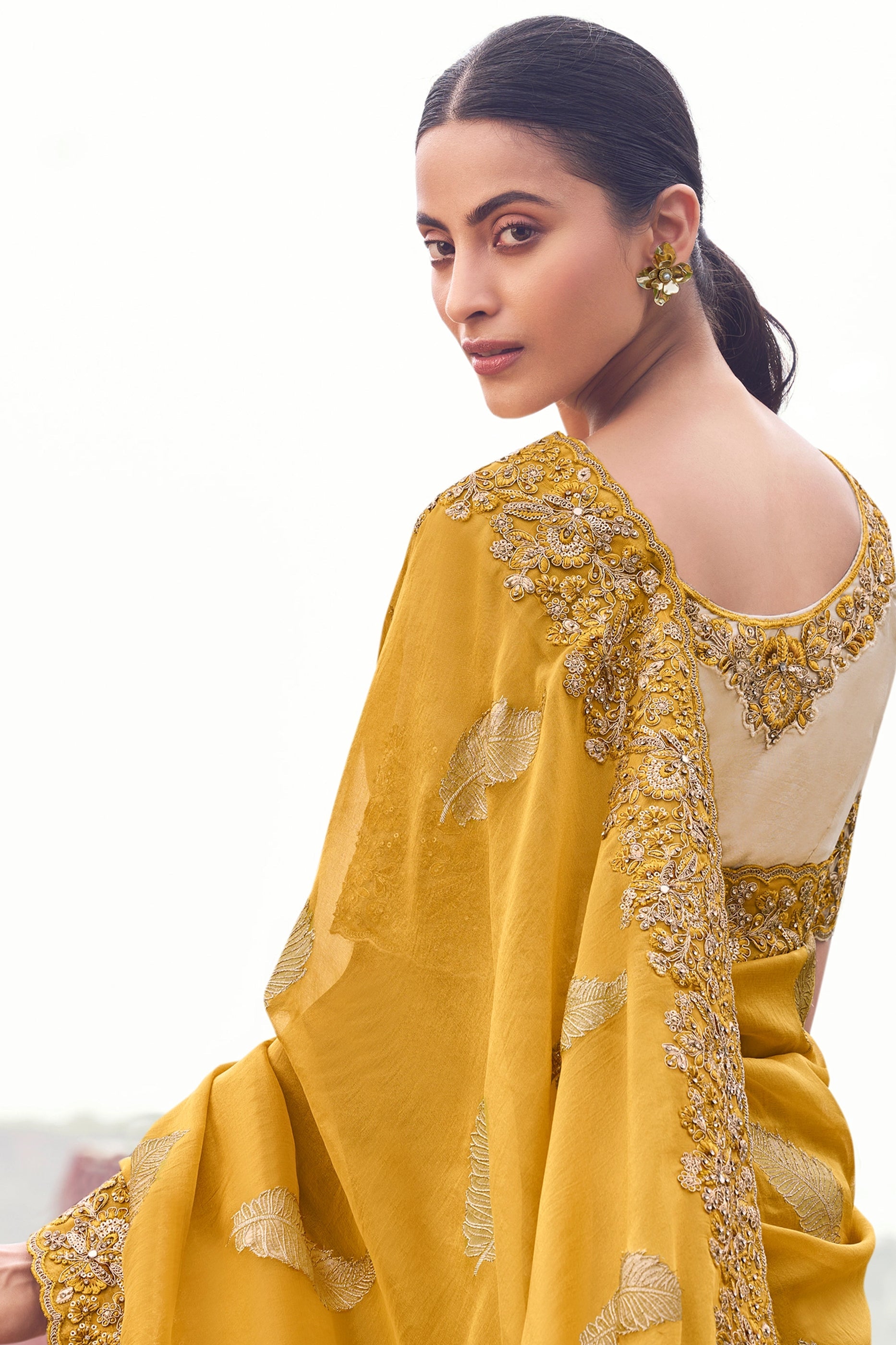 Yellow Embroidered Woven Tissue Silk Saree-SAR11007_3_SareeButa.com