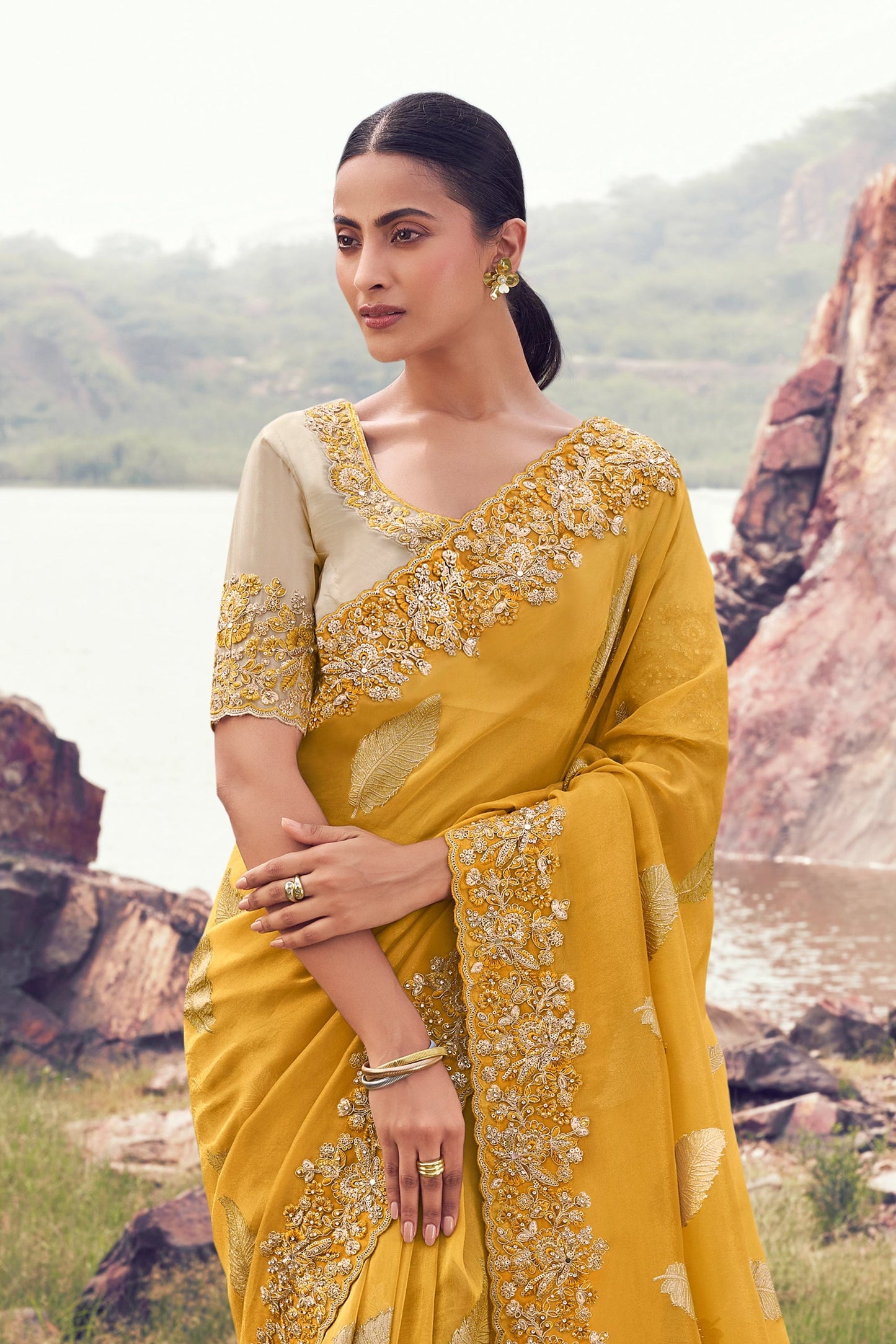 Yellow Embroidered Woven Tissue Silk Saree-SAR11007_4_SareeButa.com
