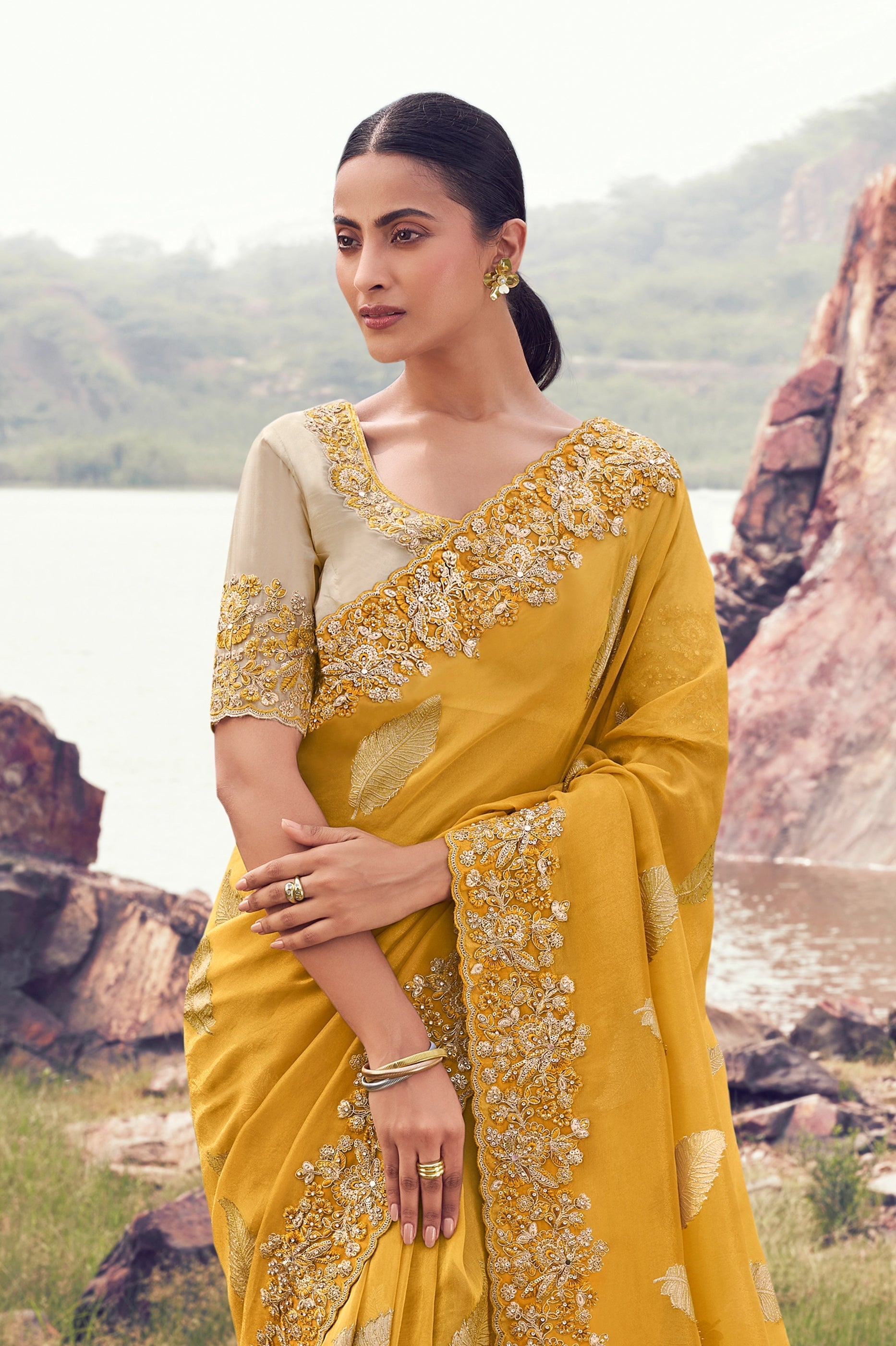 Yellow Embroidered Woven Tissue Silk Saree-SAR11007_4_SareeButa.com
