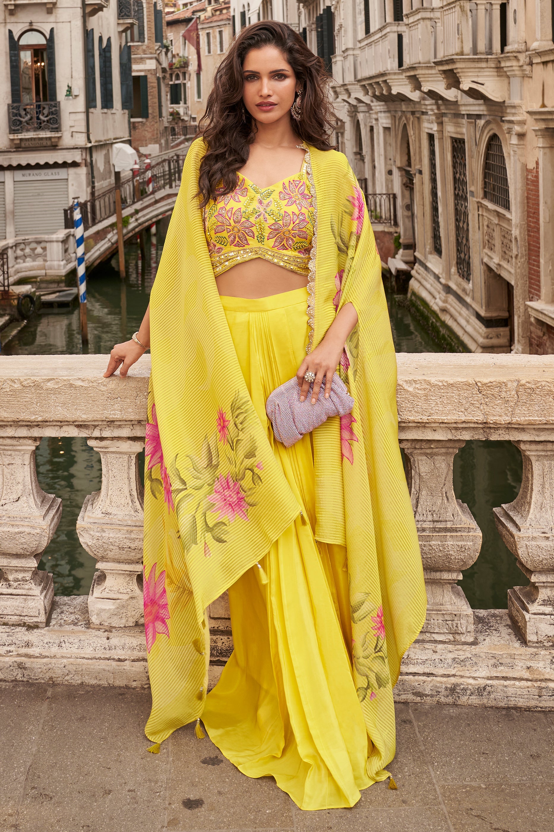 Yellow Floral Readymade Embroidered Skirt Set-SAR10666_1_SareeButa.com