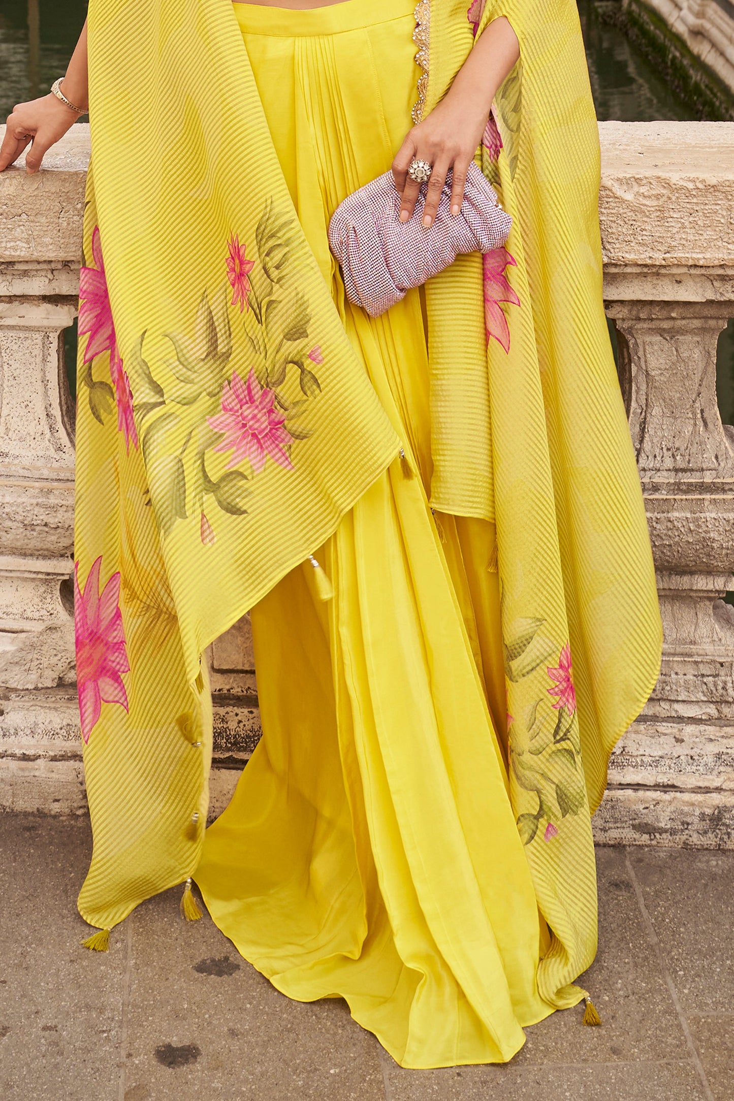 Yellow Floral Readymade Embroidered Skirt Set-SAR10666_5_SareeButa.com