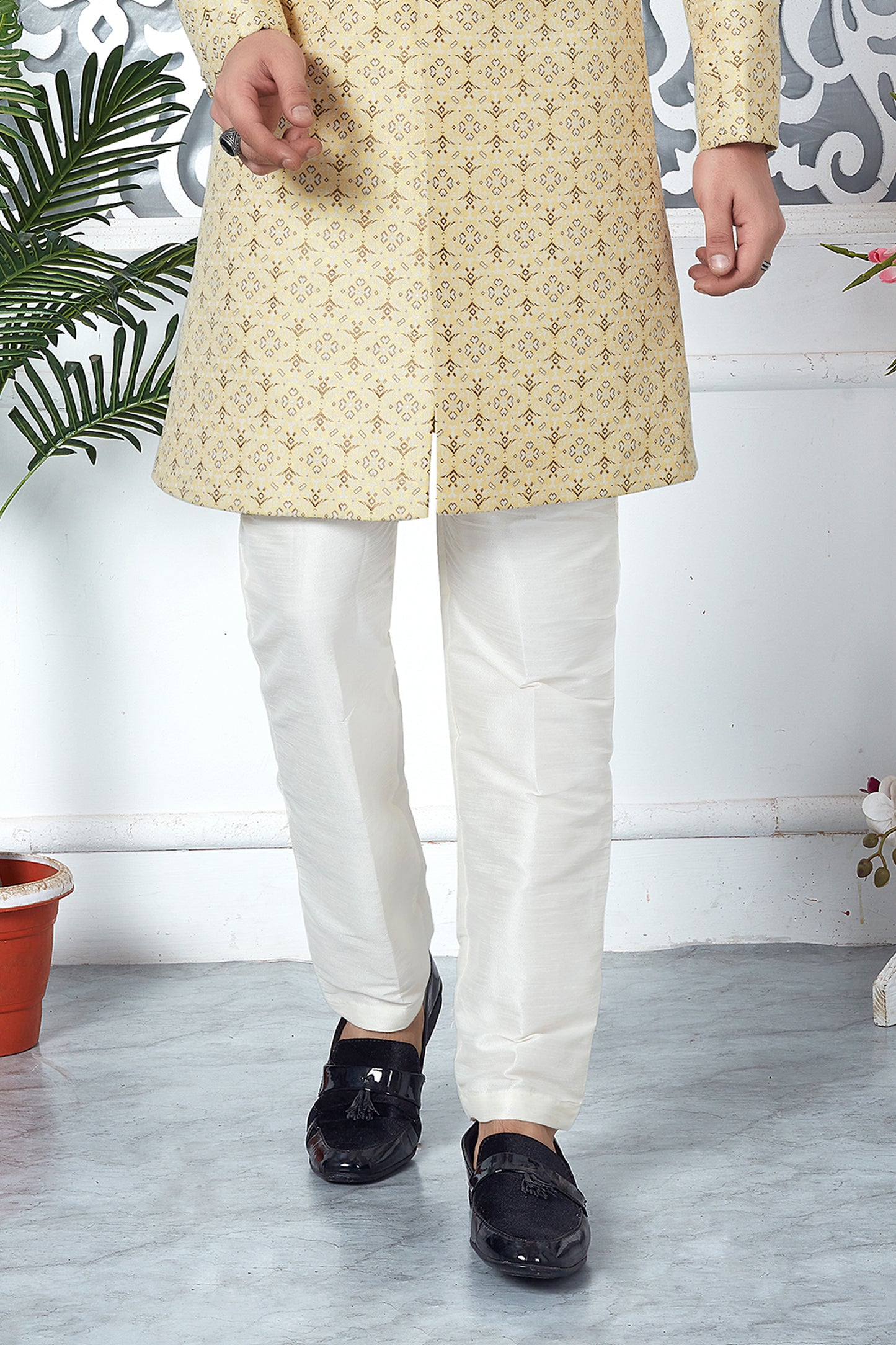 Yellow Jacquard Silk Kurta Pajama-SAR11417_5_SareeButa.com