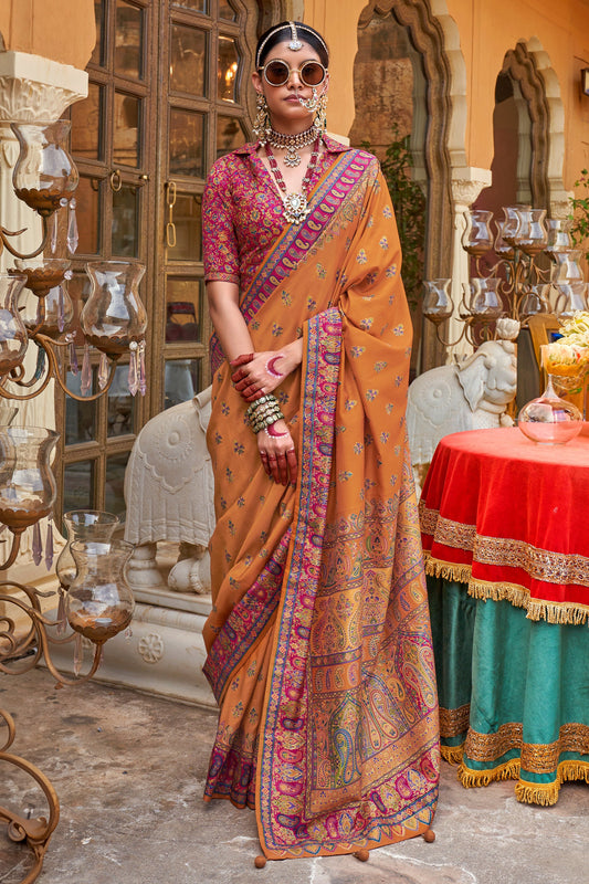 Yellow Jamewar Print Viscose Silk Saree-SAR10091_1_SareeButa.com