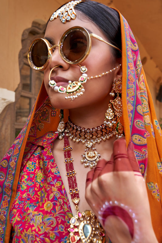 Yellow Jamewar Print Viscose Silk Saree-SAR10091_2_SareeButa.com