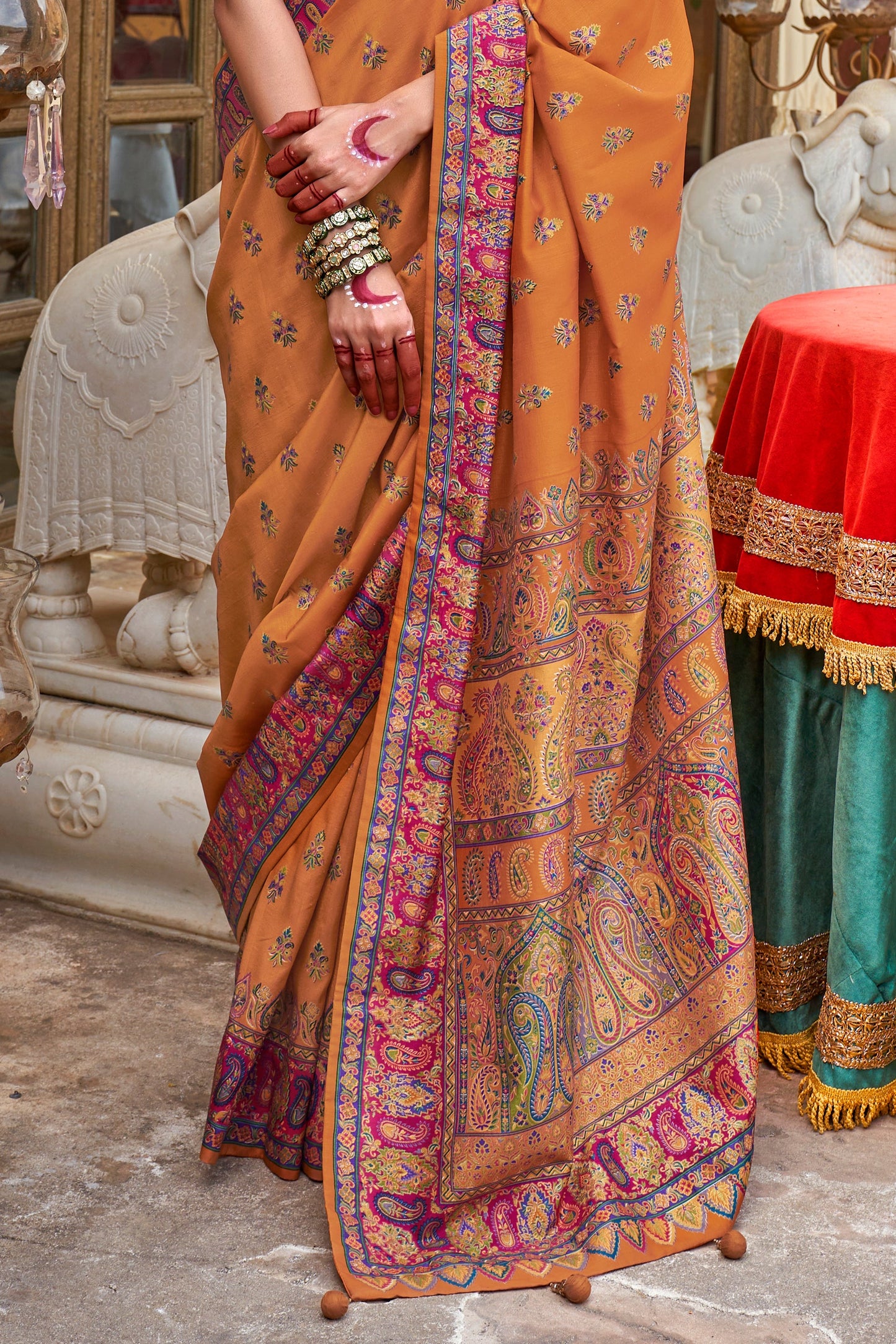 Yellow Jamewar Print Viscose Silk Saree-SAR10091_4_SareeButa.com