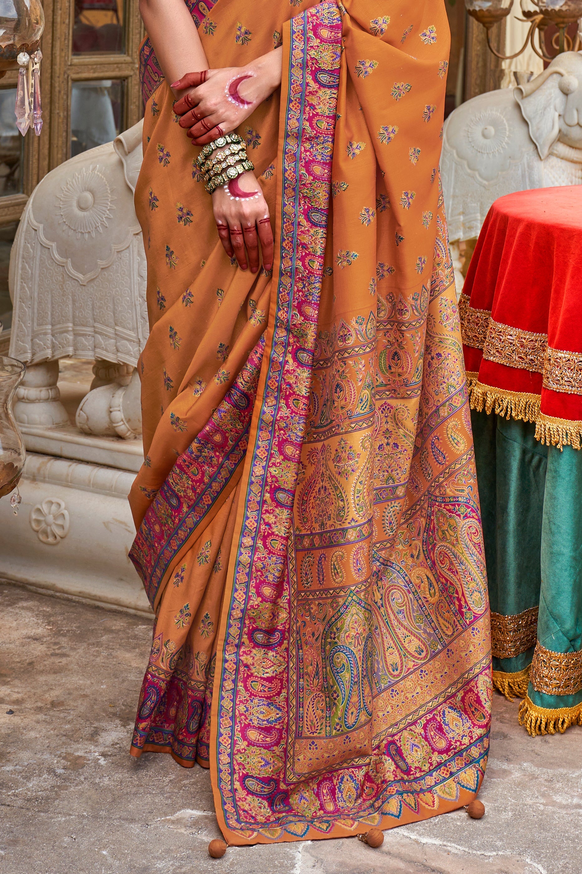 Yellow Jamewar Print Viscose Silk Saree-SAR10091_4_SareeButa.com