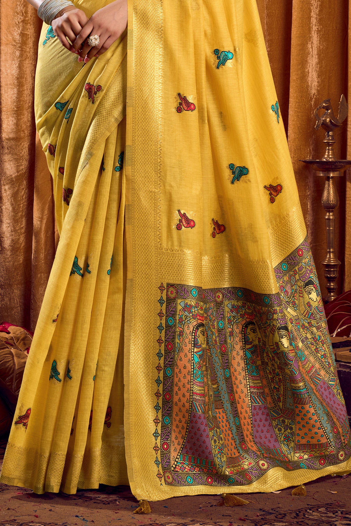 Yellow Katha Work Khadi Cotton Saree-SAR12657_5_SareeButa.com