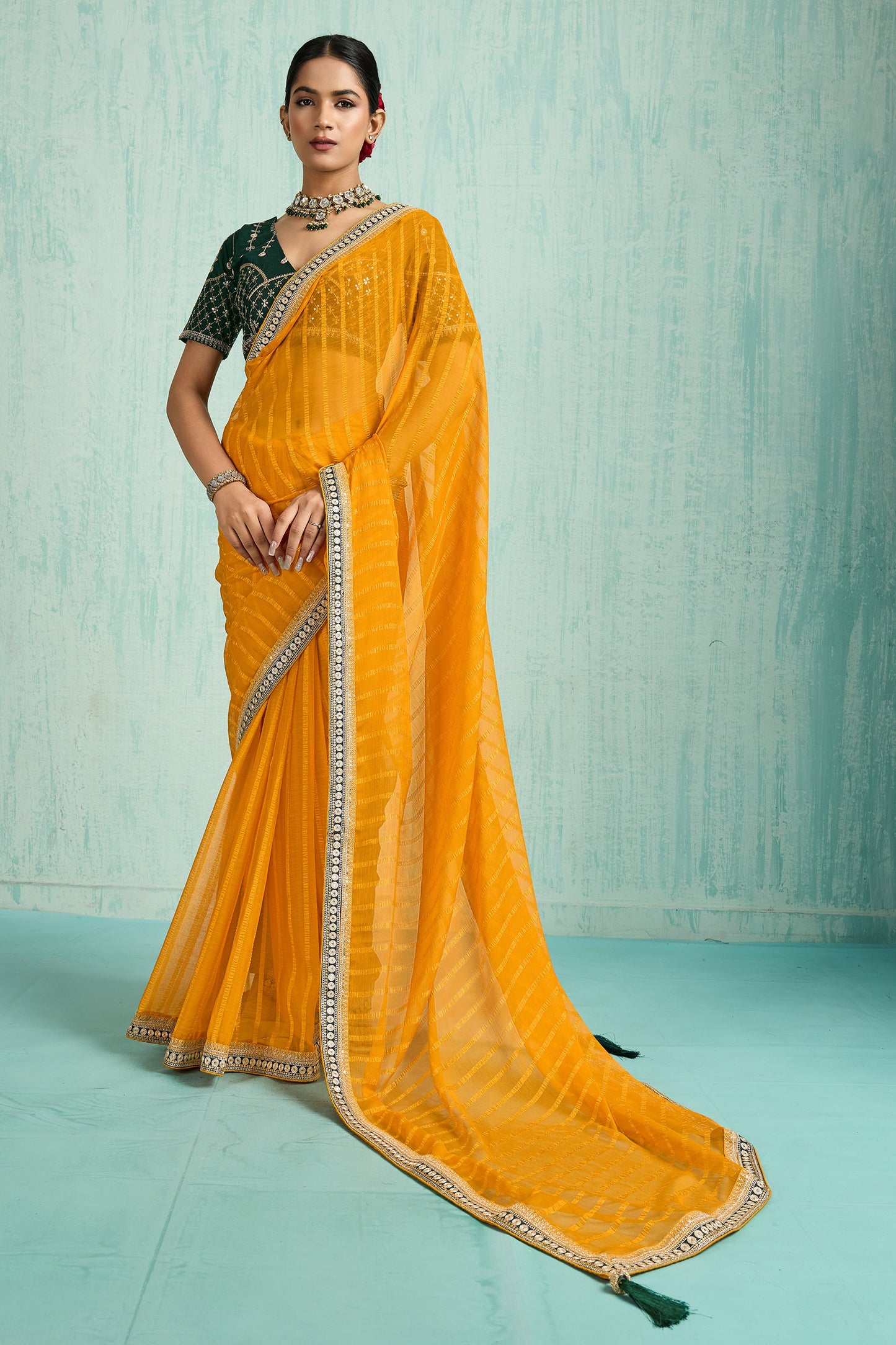 Yellow Lace Work Chiffon Saree-SAR10618_1_SareeButa.com